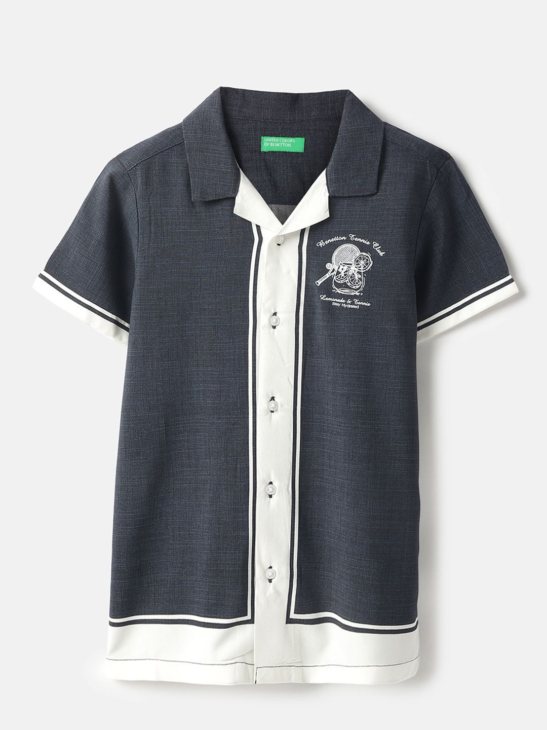 United Colors of Benetton Boys Comfort Fit Solid Cuban Collar Casual Shirt
