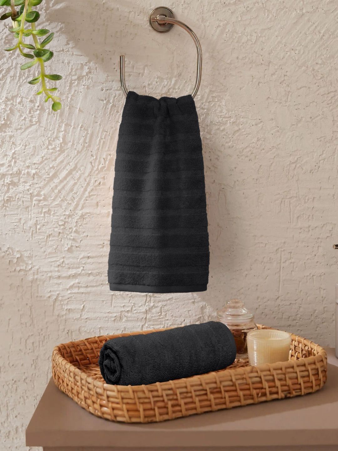 MYTRIDENT MYTRIDENT 2Pcs Black Pure Cotton 400-GSM Soft Lightweight Quick Dry Hand Towels