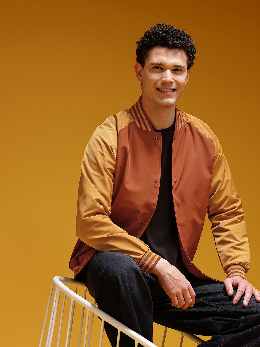 HERE&NOW Stand Collar Colourblocked Varsity Jacket