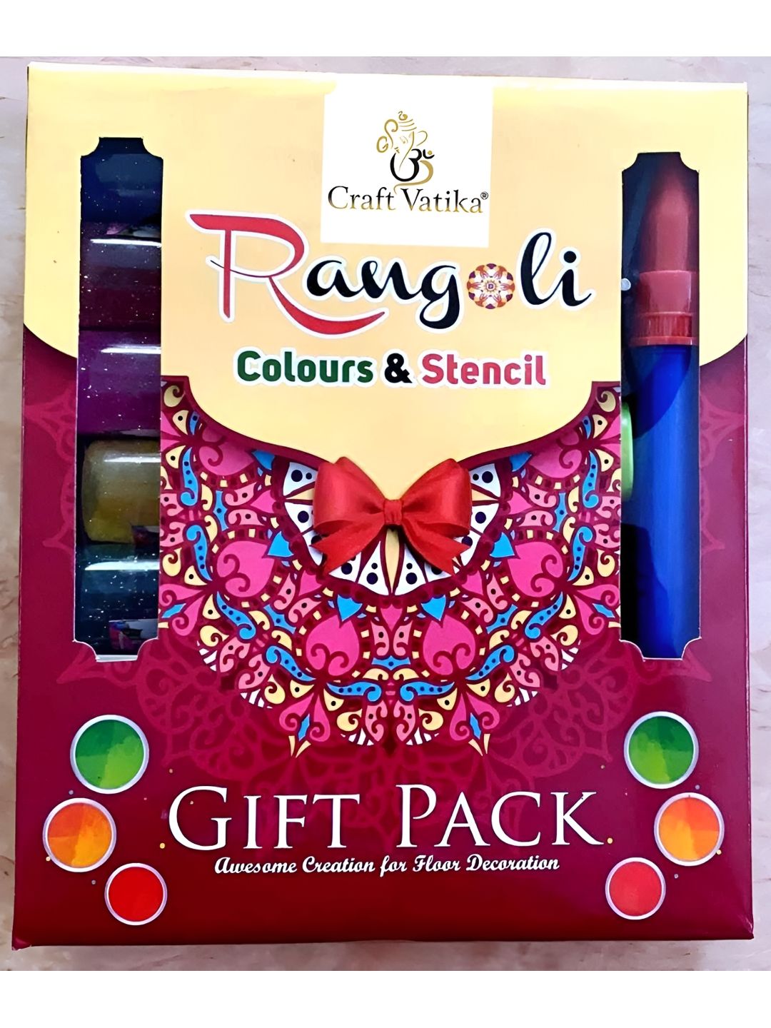 CraftVatika 16Pcs Yellow & Pink Rangoli Making Kit