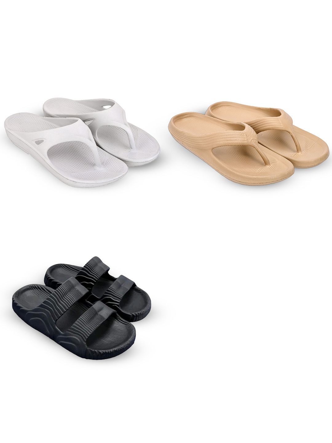 Feel alive Men Set Of 3 Self Design Comfortable Lightweight Thong Flip-Flops
