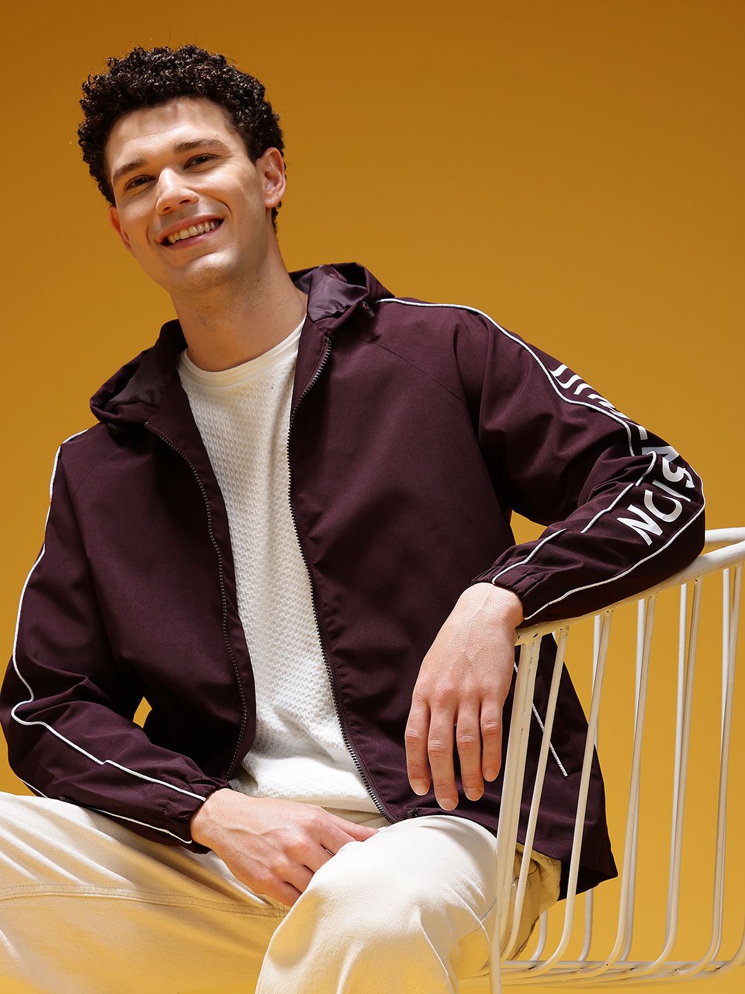 HERE&NOW Typography Printed Hooded Tailored Jacket