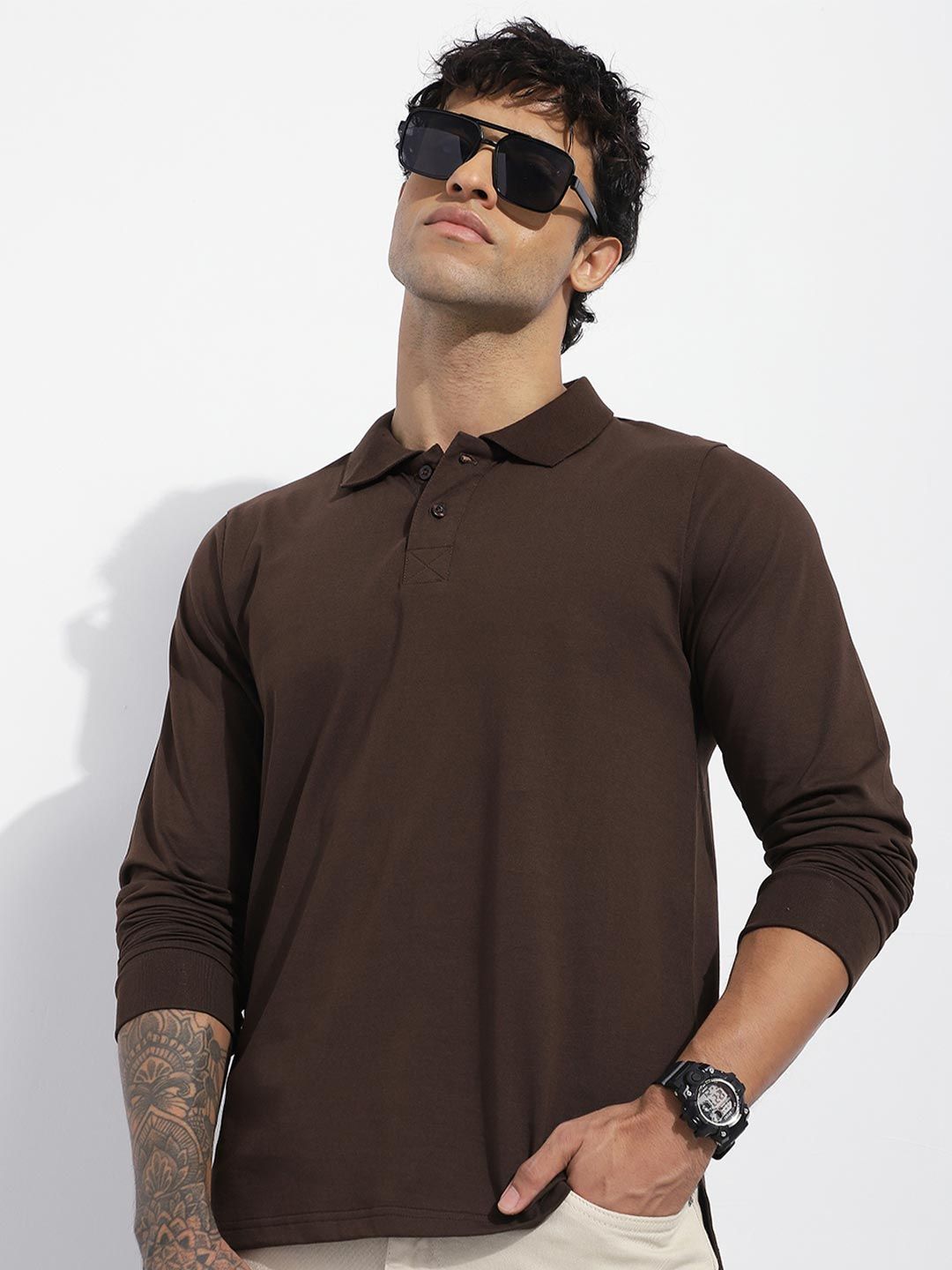 DILLINGER Men Regular Fit Long Sleeve Solid Polo Tshirt