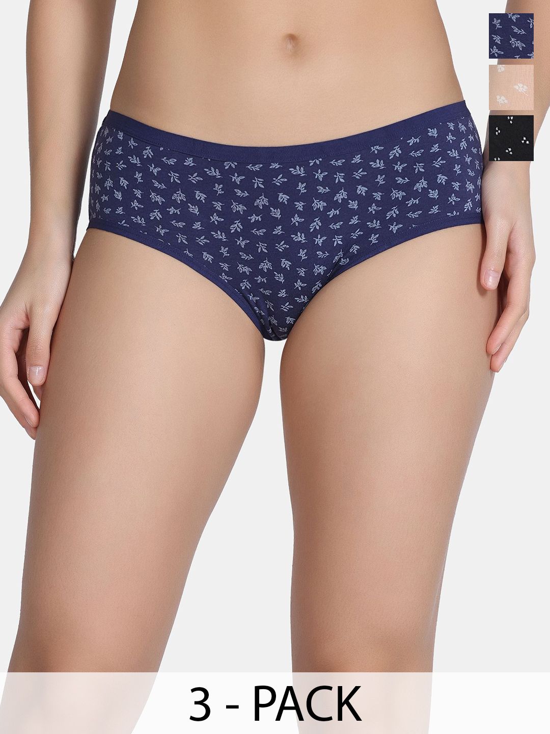Zivame Pack Of 3 Floral Printed Cotton Hipster Briefs