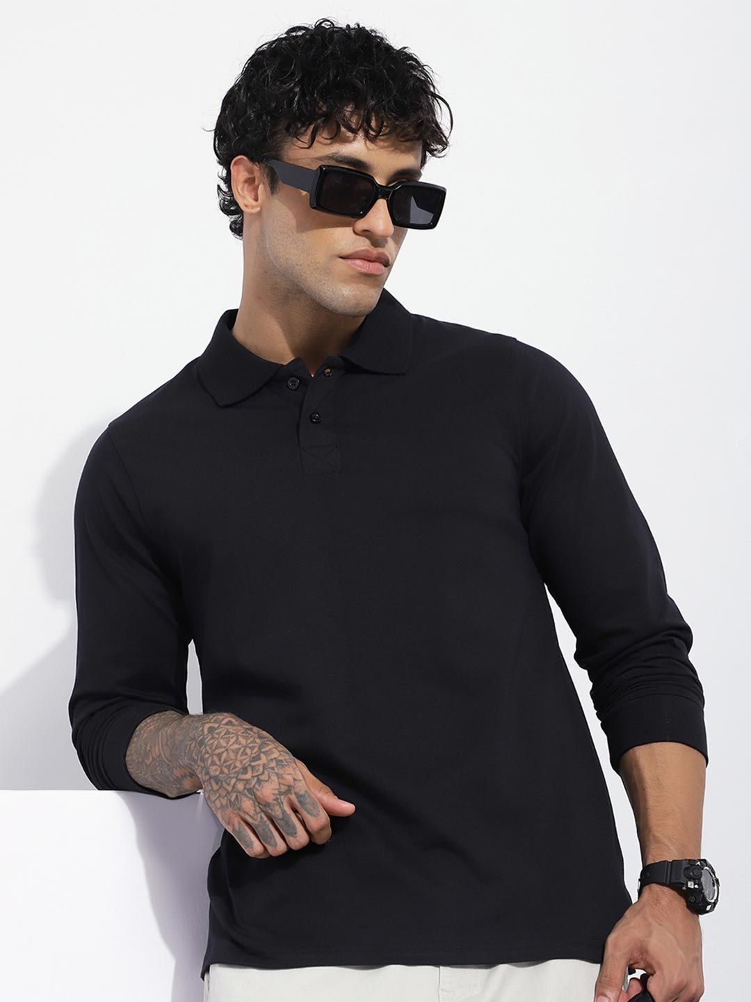 DILLINGER Men Regular Fit Long Sleeve Solid Polo Tshirt