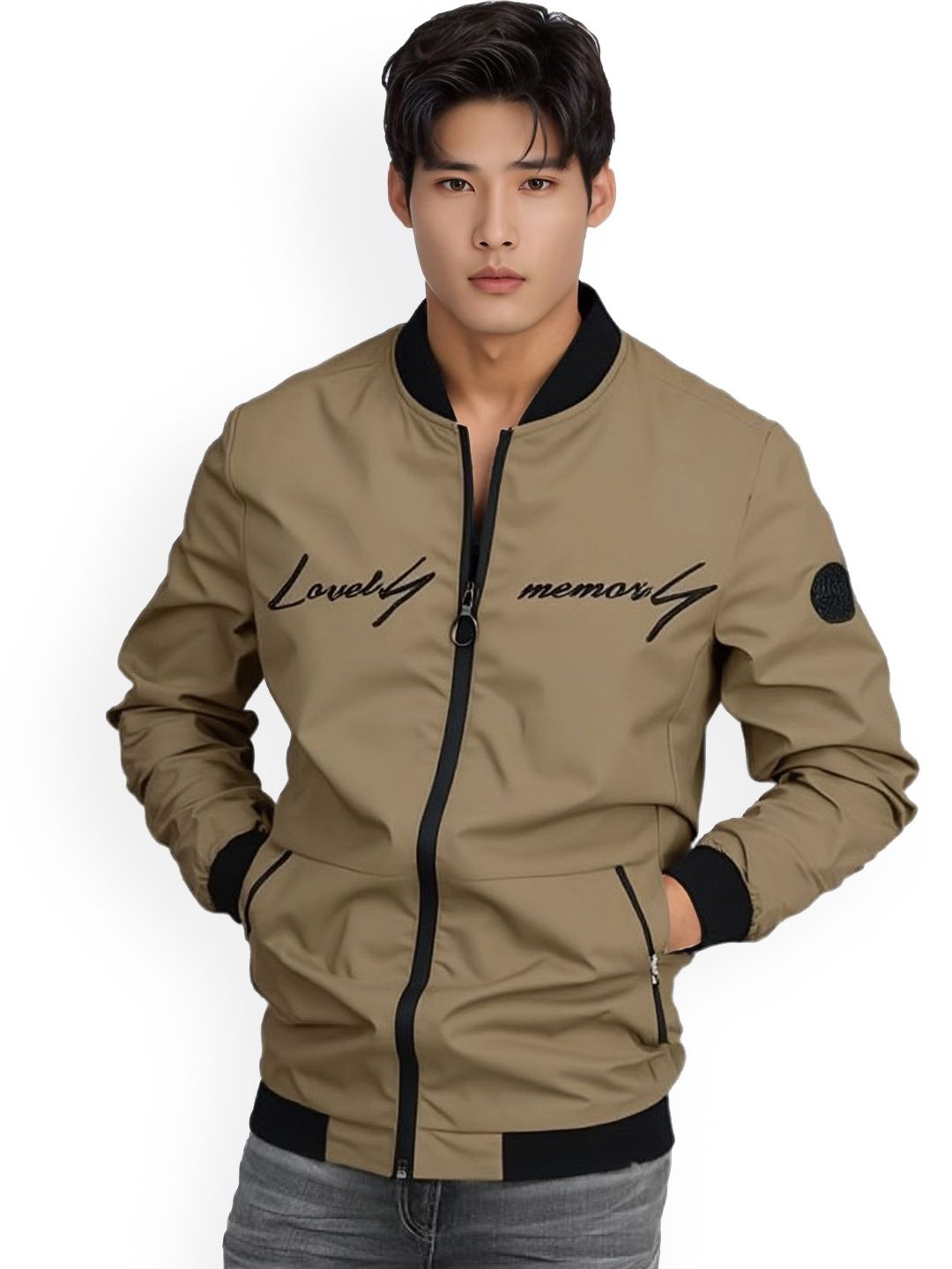 TAZO Men Stand Collar Typography Printed Lightweight Bomber Jacket