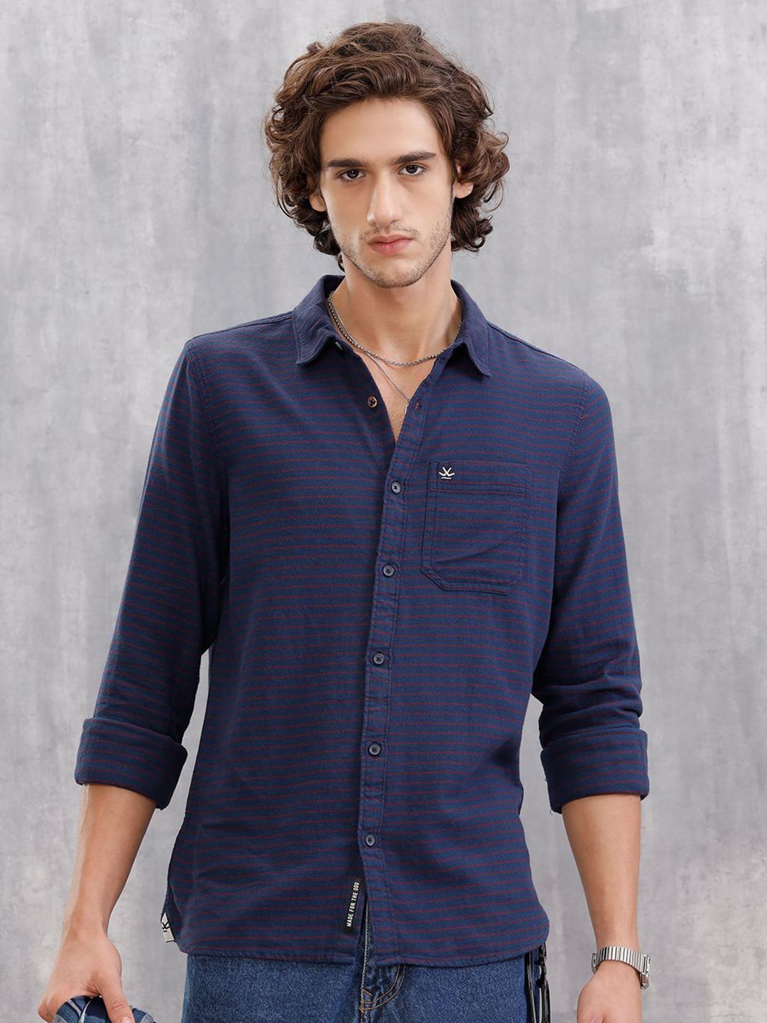WROGN Men Horizontal Striped Spread Collar Cotton Casual Shirt