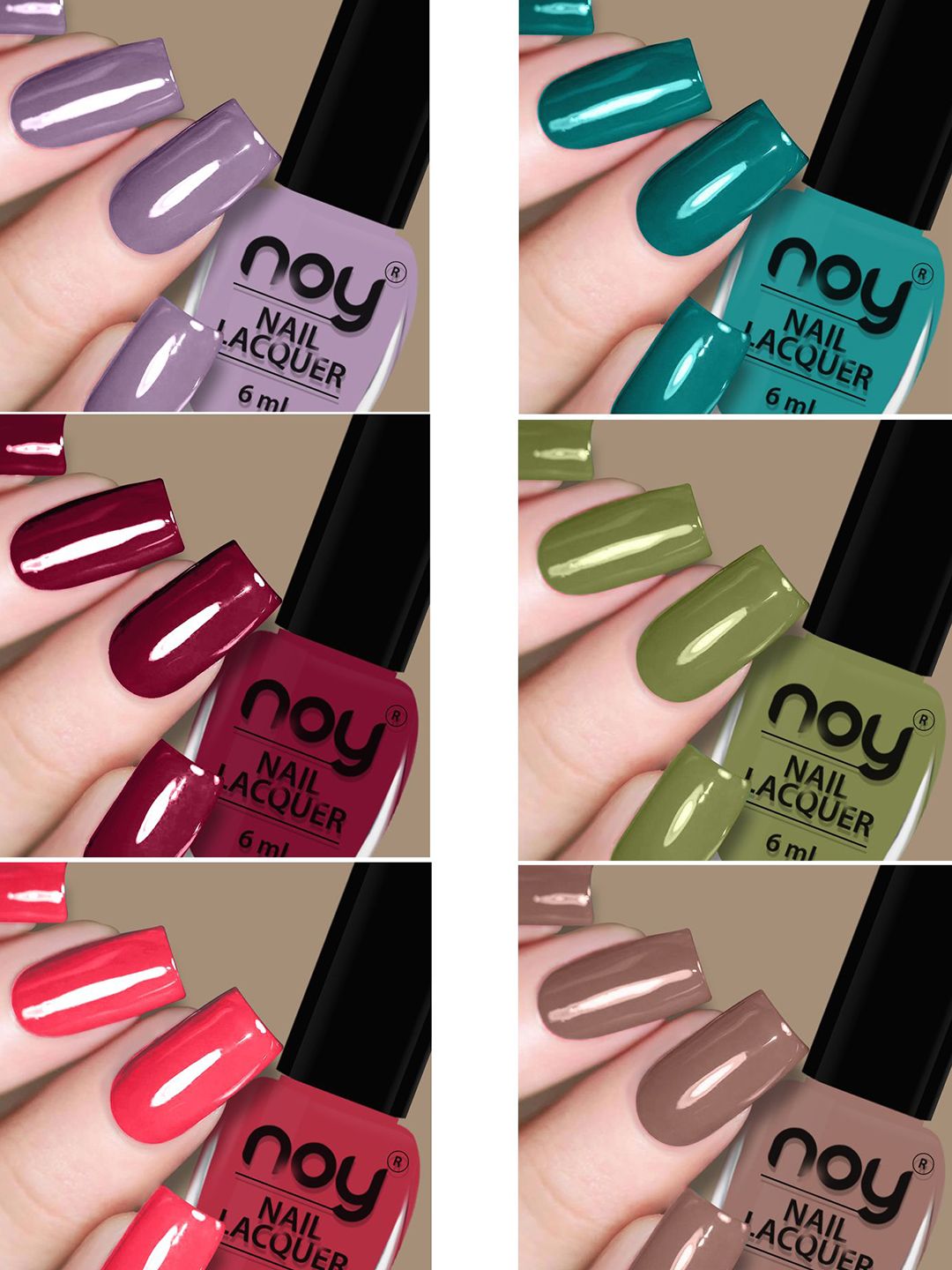 Buy NOY Set Of 6 Quick Dry Long Lasting Glossy Nail Polish - 6 ml