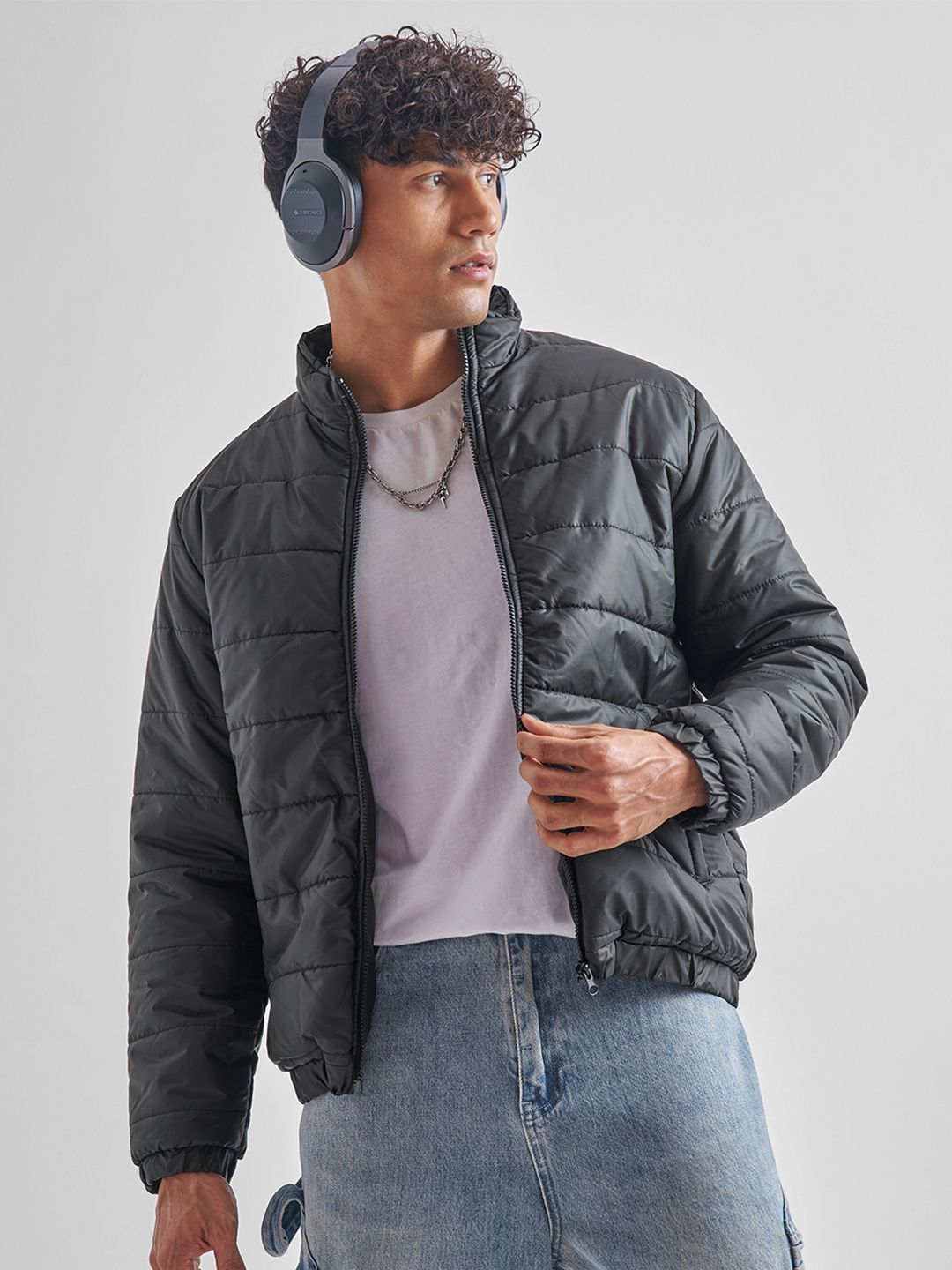 HIGHLANDER Colourblocked Mock Collar Padded Jacket