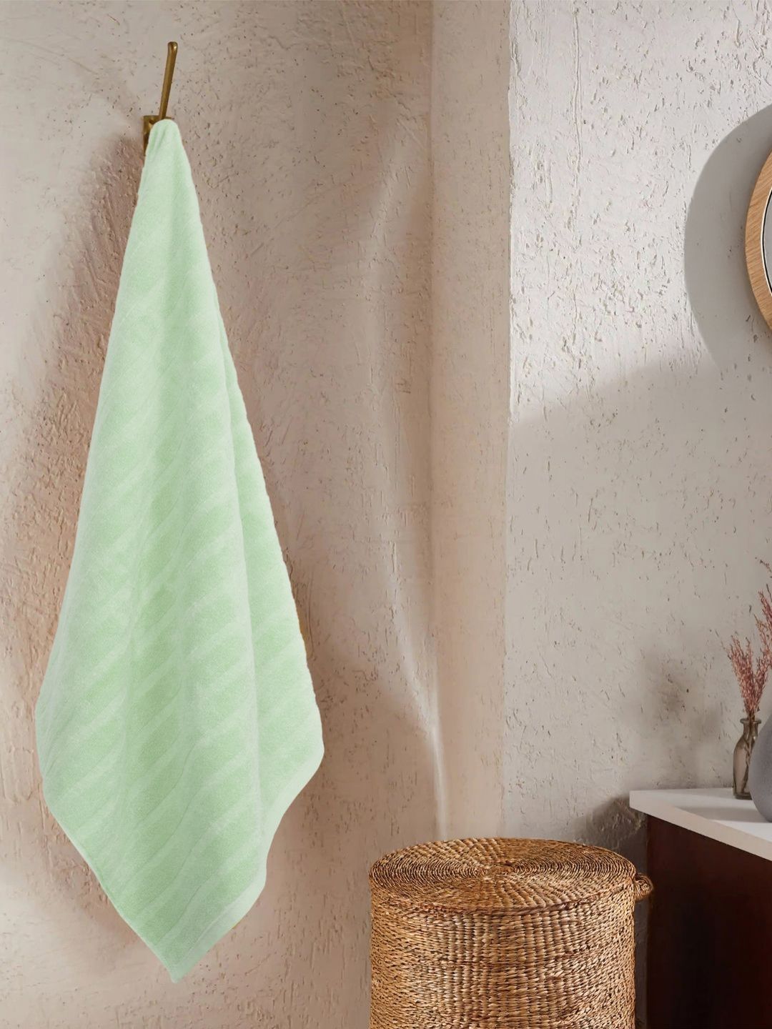 MYTRIDENT MYTRIDENT Green & White Striped Cotton 400 GSM Bath Towel