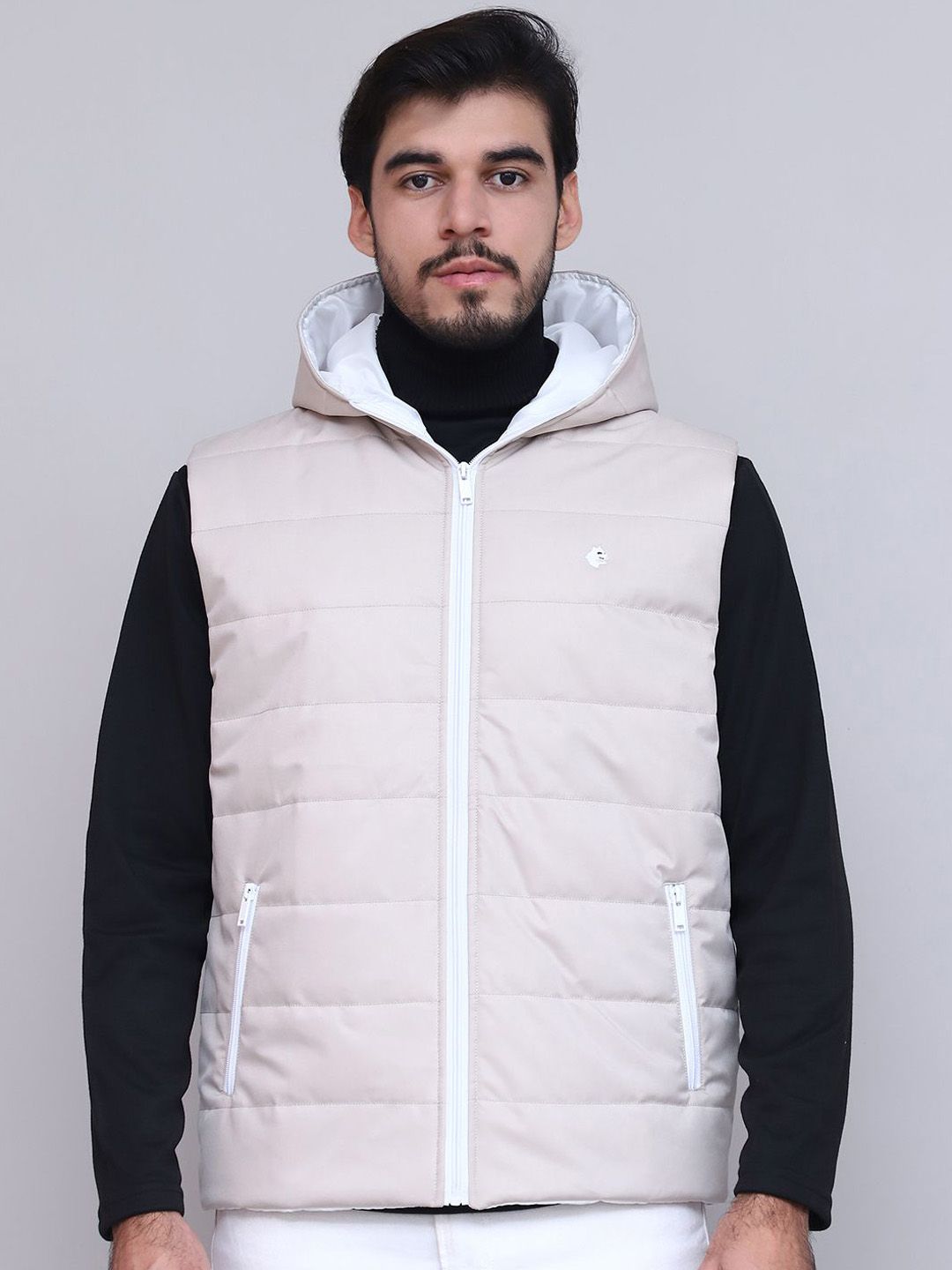 BUNCH OF BAD Men Hooded Solid Windcheater Puffer Jacket