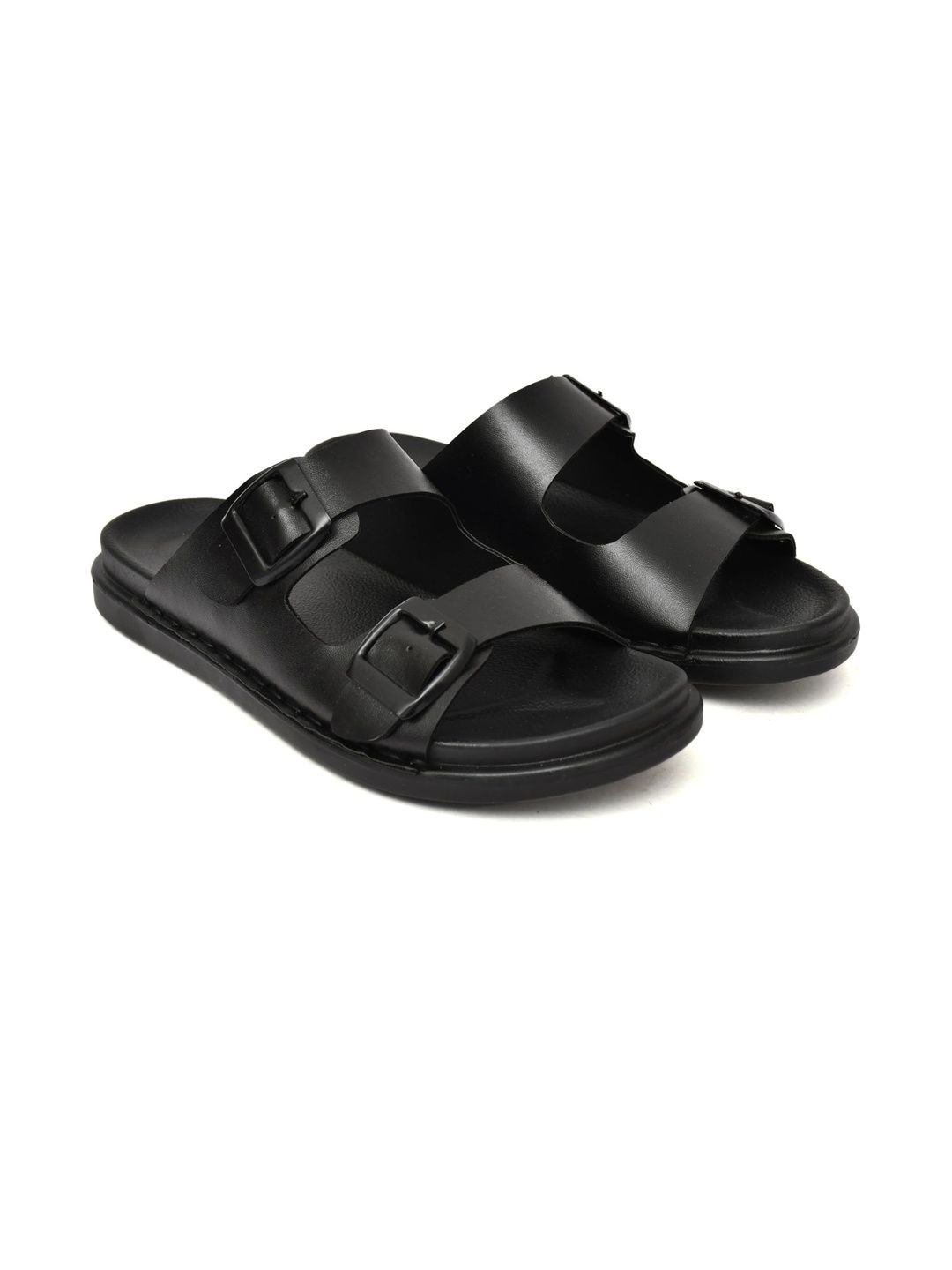 SCARPIA Men Black Casual Synthetic Leather Slip-On Sandals