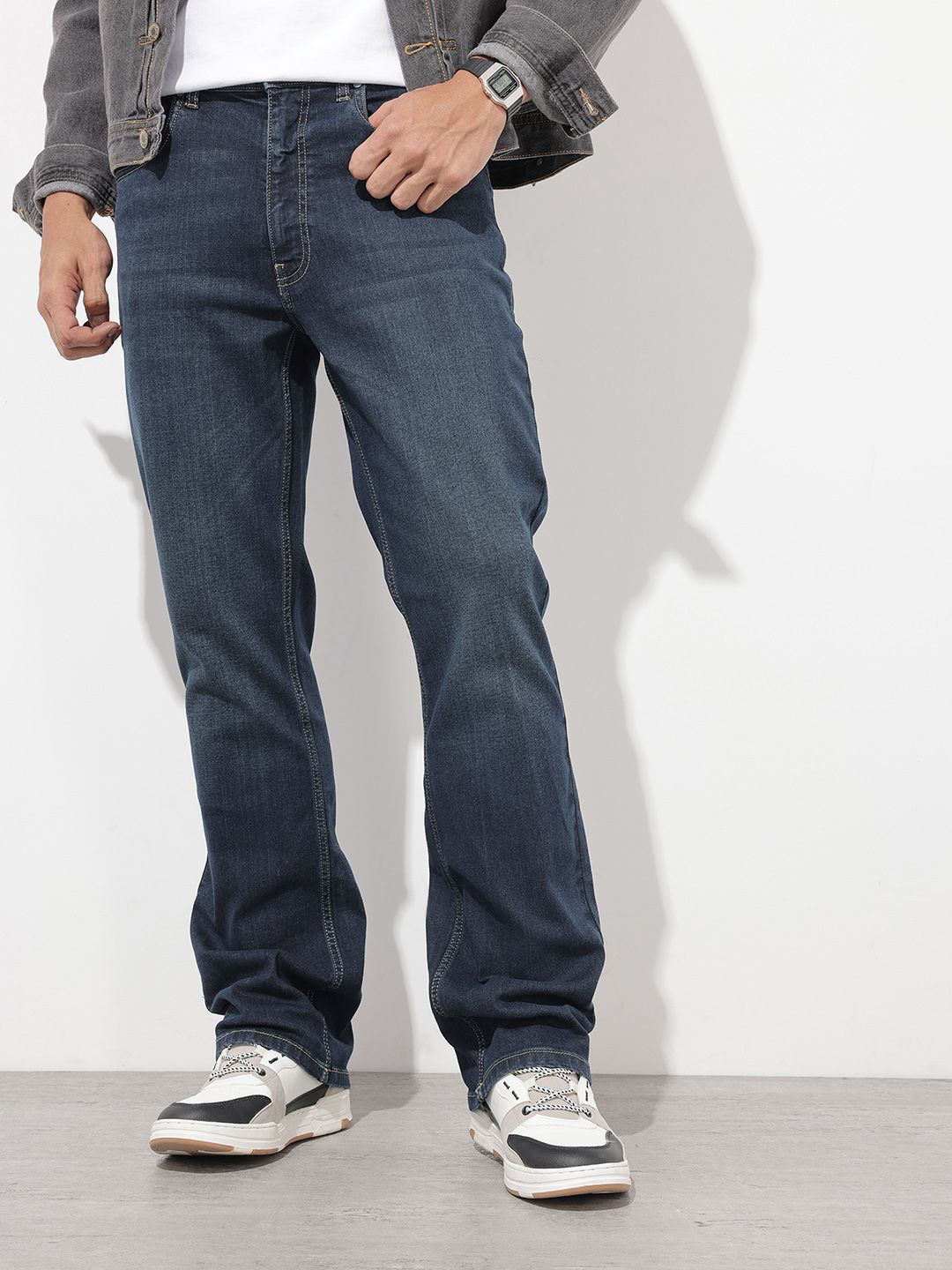 The Roadster Life Co. Men Bootcut Light Fade Stretchable Jeans