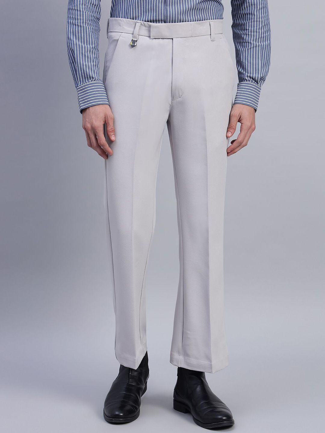 AXNIS Men Smart Bootcut Mid-Rise Cotton Formal Trousers