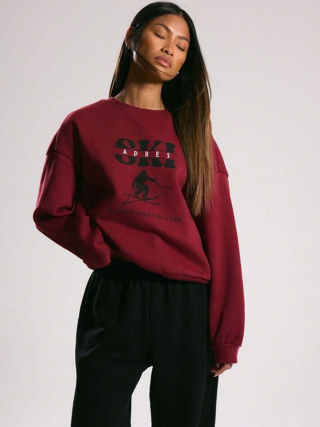 Roadster Women Solid Maroon Round Neck Sweatshirt