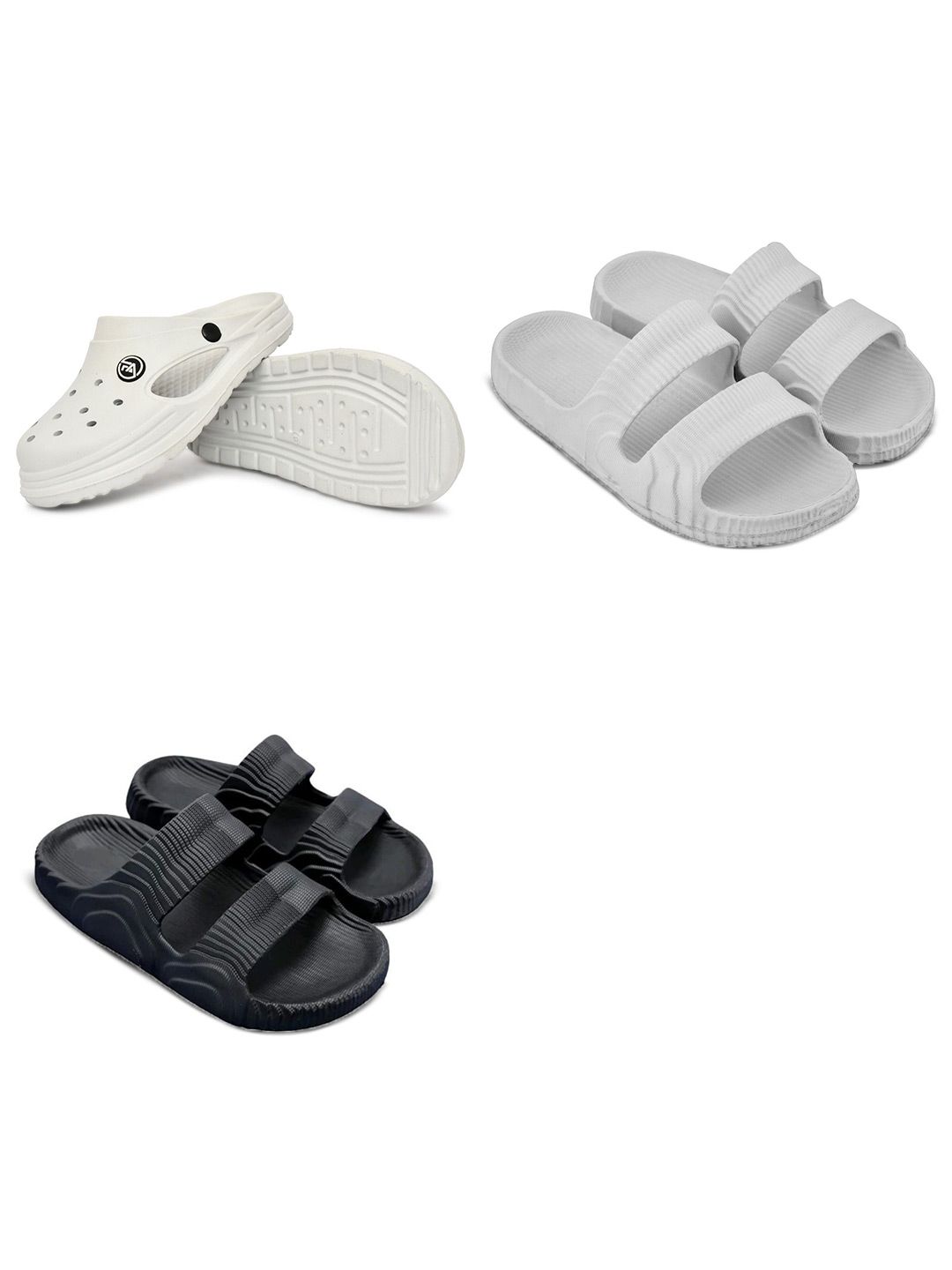 Feel alive Men Set Of 3 Striped EVA Casual Clogs Flip Flops