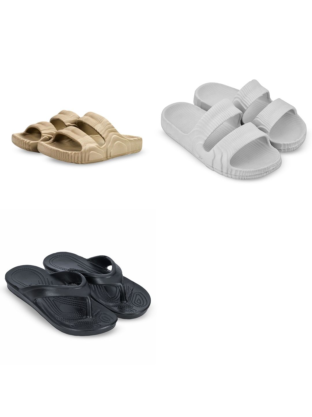 Feel alive Men Set Of 3 Self Design EVA Casual Thong Flip Flops