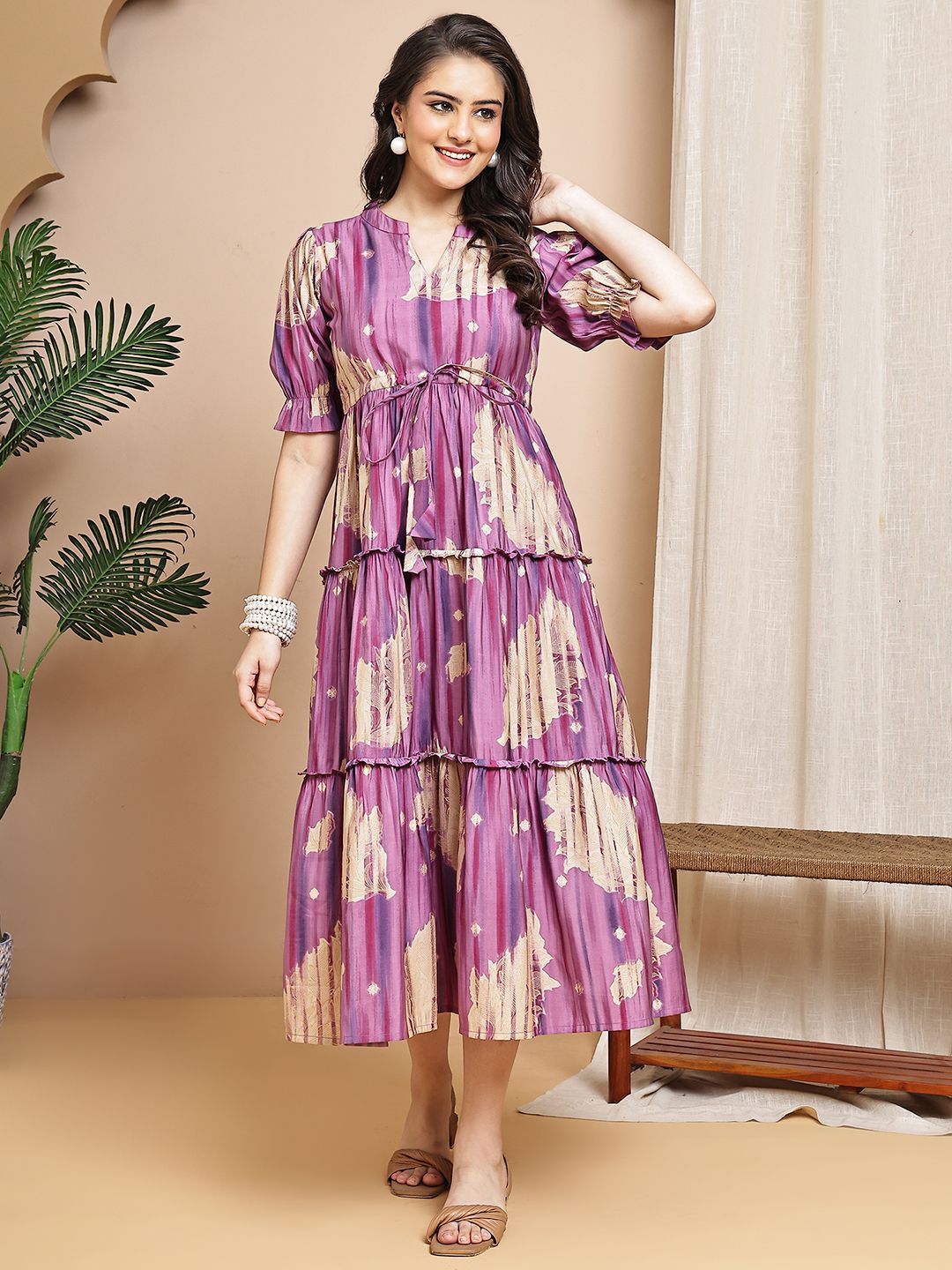 Price History of DressBerry Women Floral Printed Puff Sleeve Ruffles  Georgette Midi Dress from Myntra 111_15644828