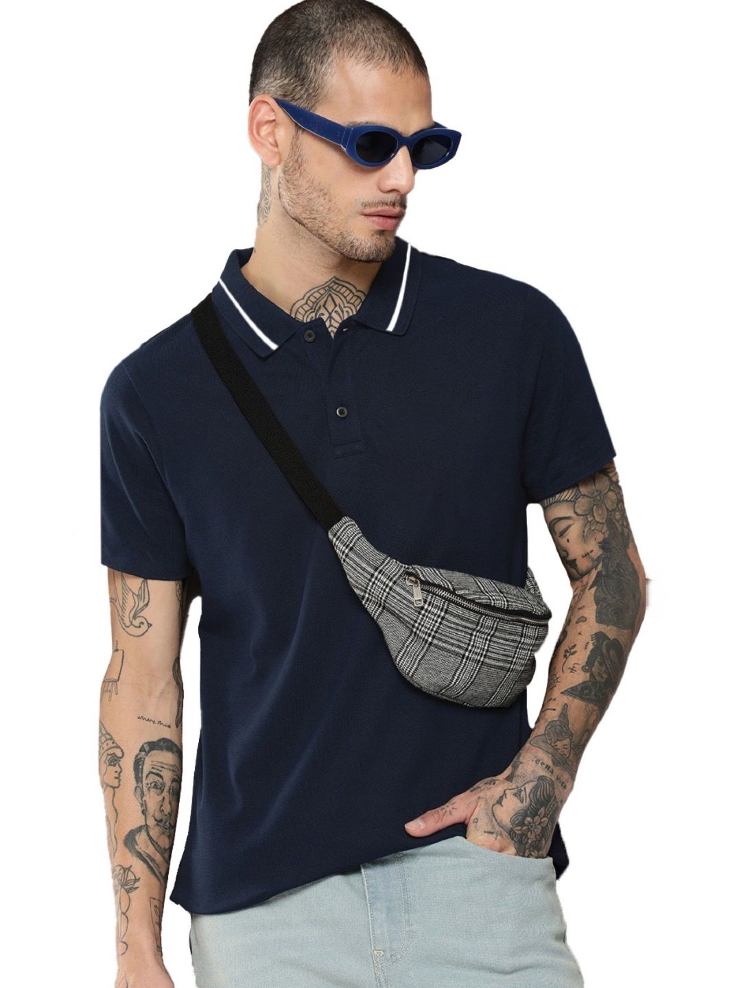 Leotude Men Solid Polo Collar Cotton T-shirt