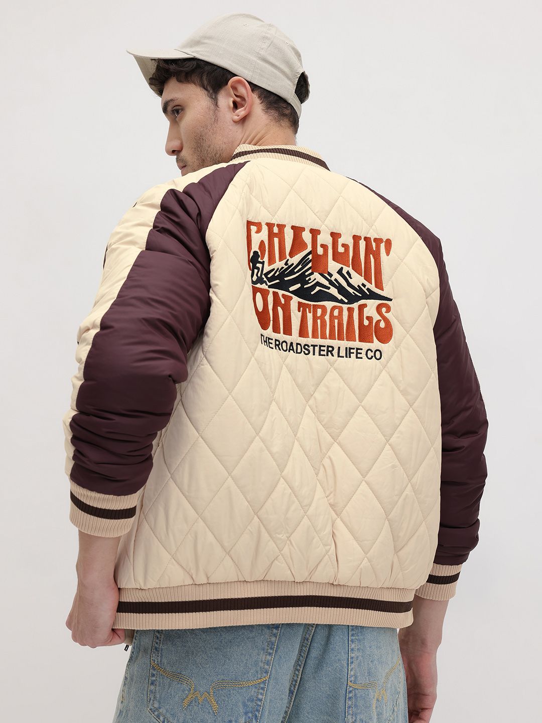 Roadster Typography Print Colorblocked Sleeves Padded Jacket