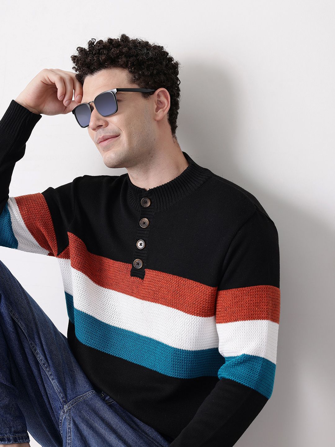 Mast & Harbour Mock Collar Striped Pullover