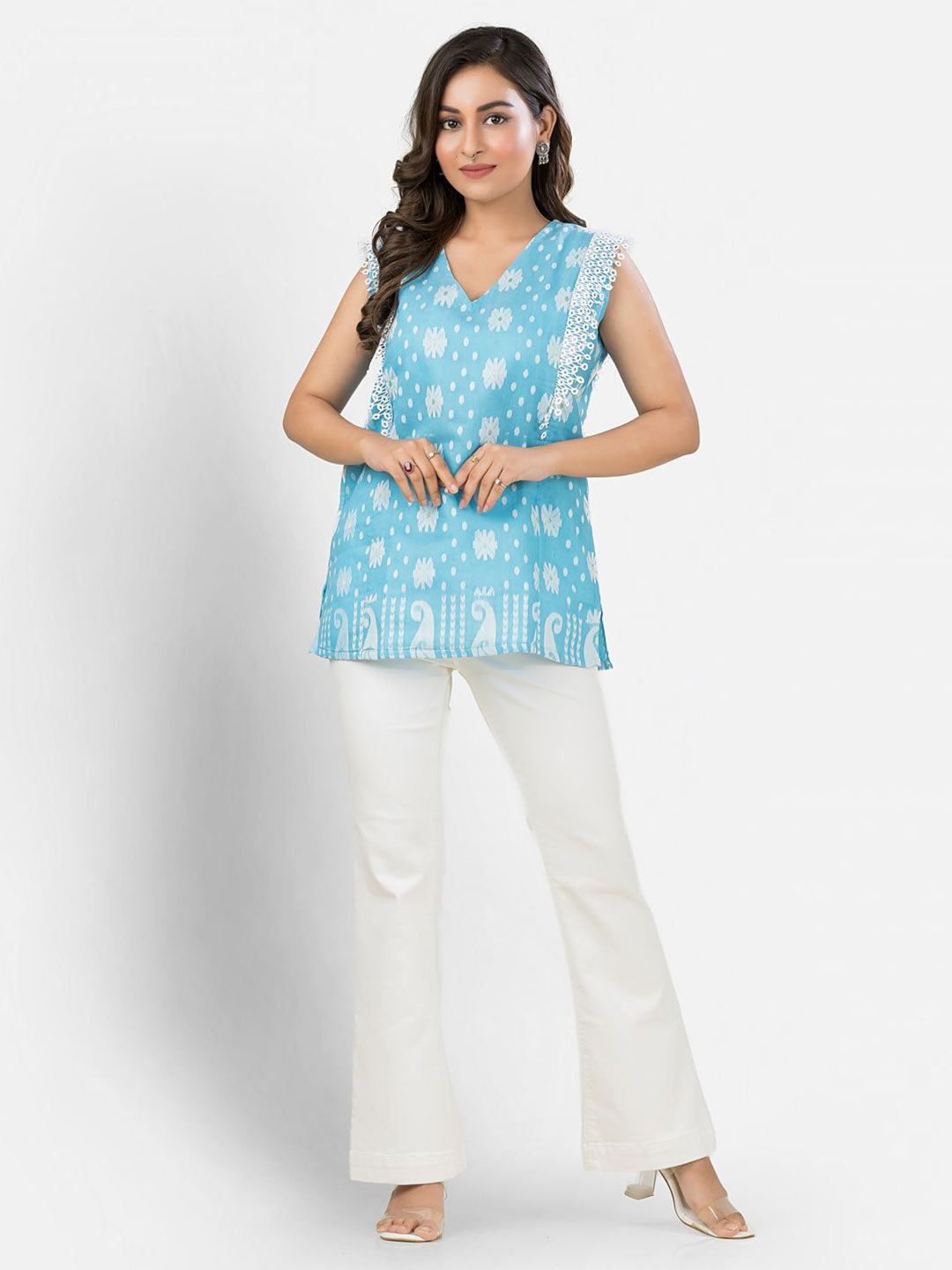 Crazy Needle Women Printed Sleevless Cotton Top