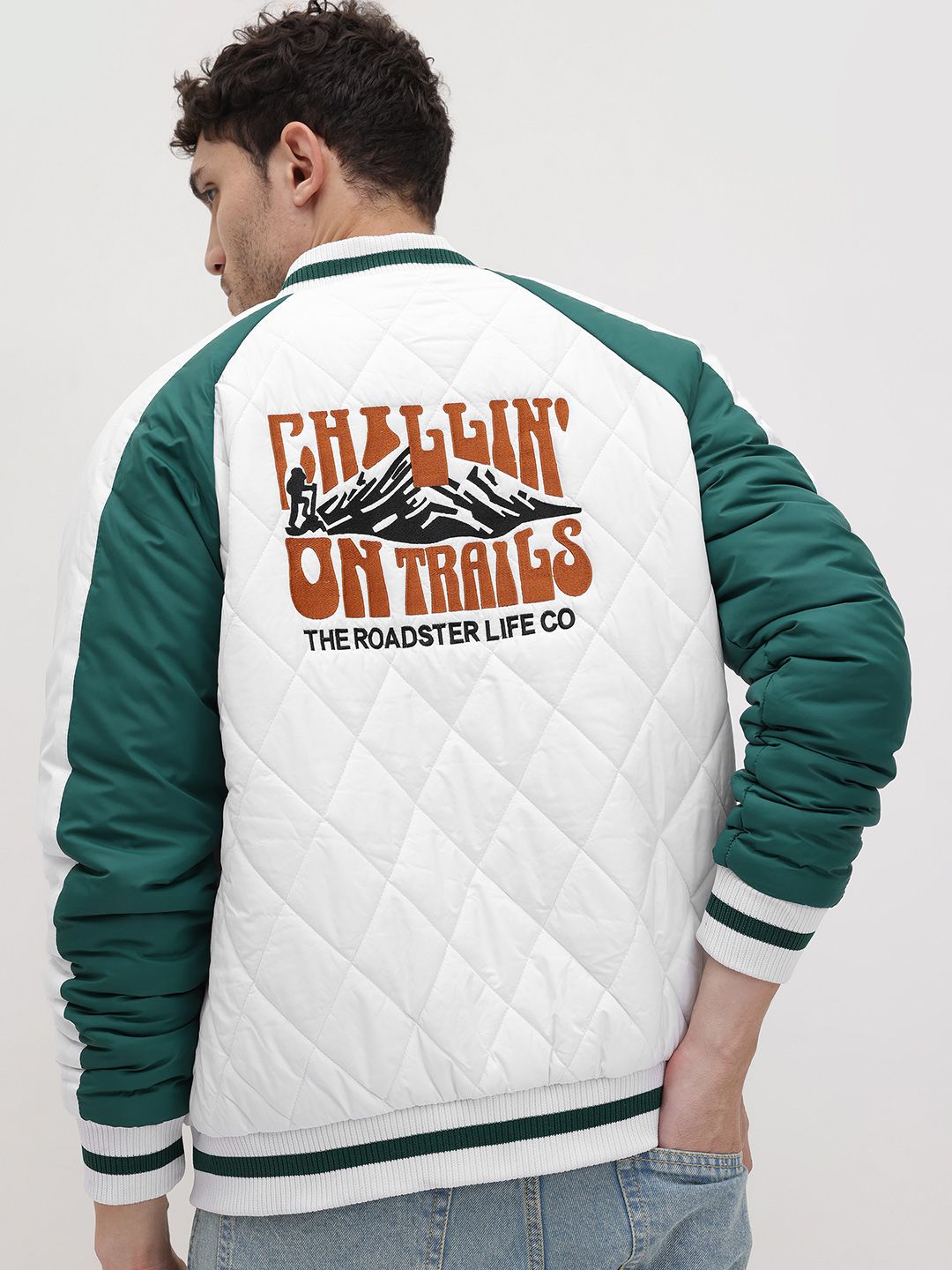 Roadster Typography Print Colorblocked Sleeves Padded Jacket