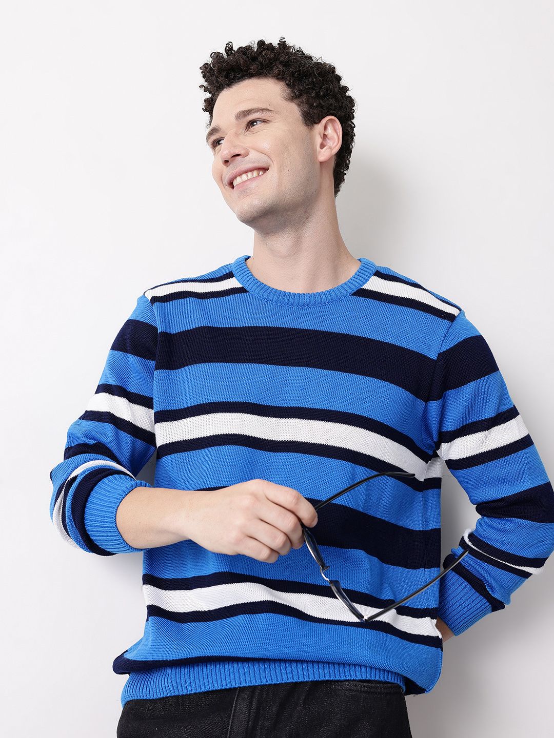 Mast & Harbour Round Neck Striped Long Sleeves Pullover
