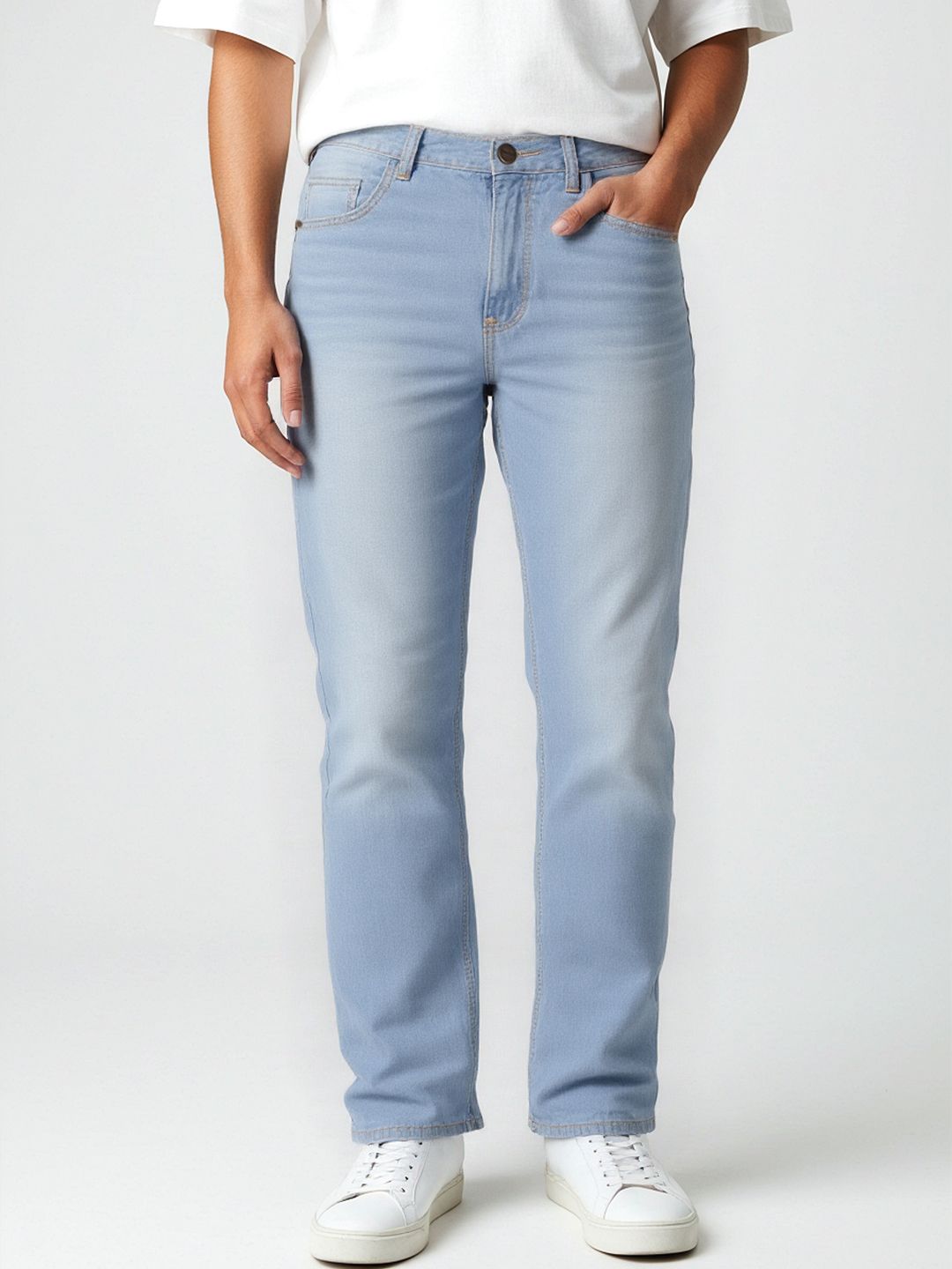 glitchez Men Regular Fit Light Fade Jeans