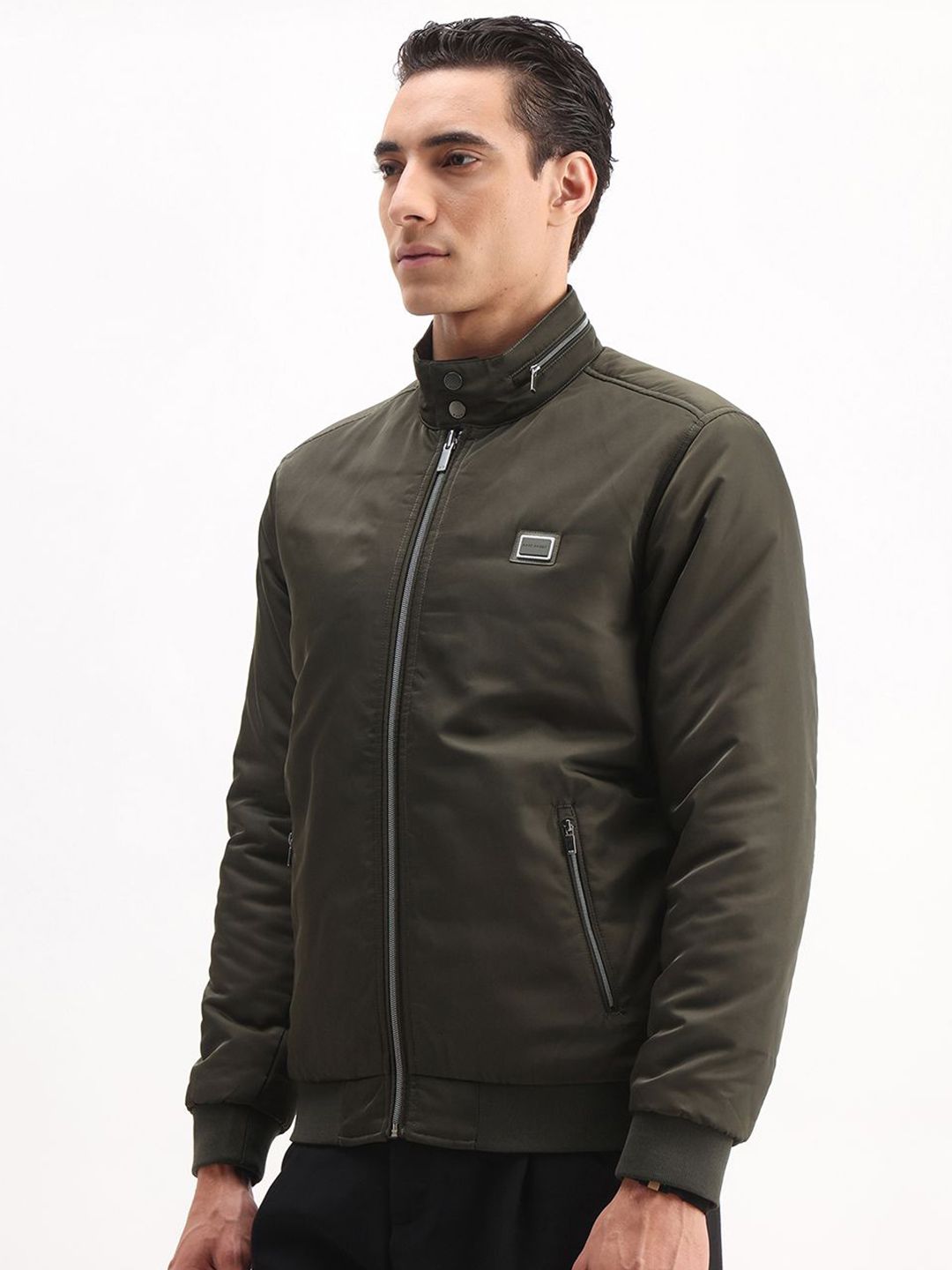 RARE RABBIT Men Mock Collar Bomber Jacket