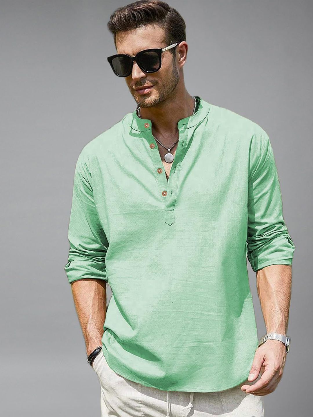 Vida Loca Men Mandarin Collar Regular Straight Cotton Kurta
