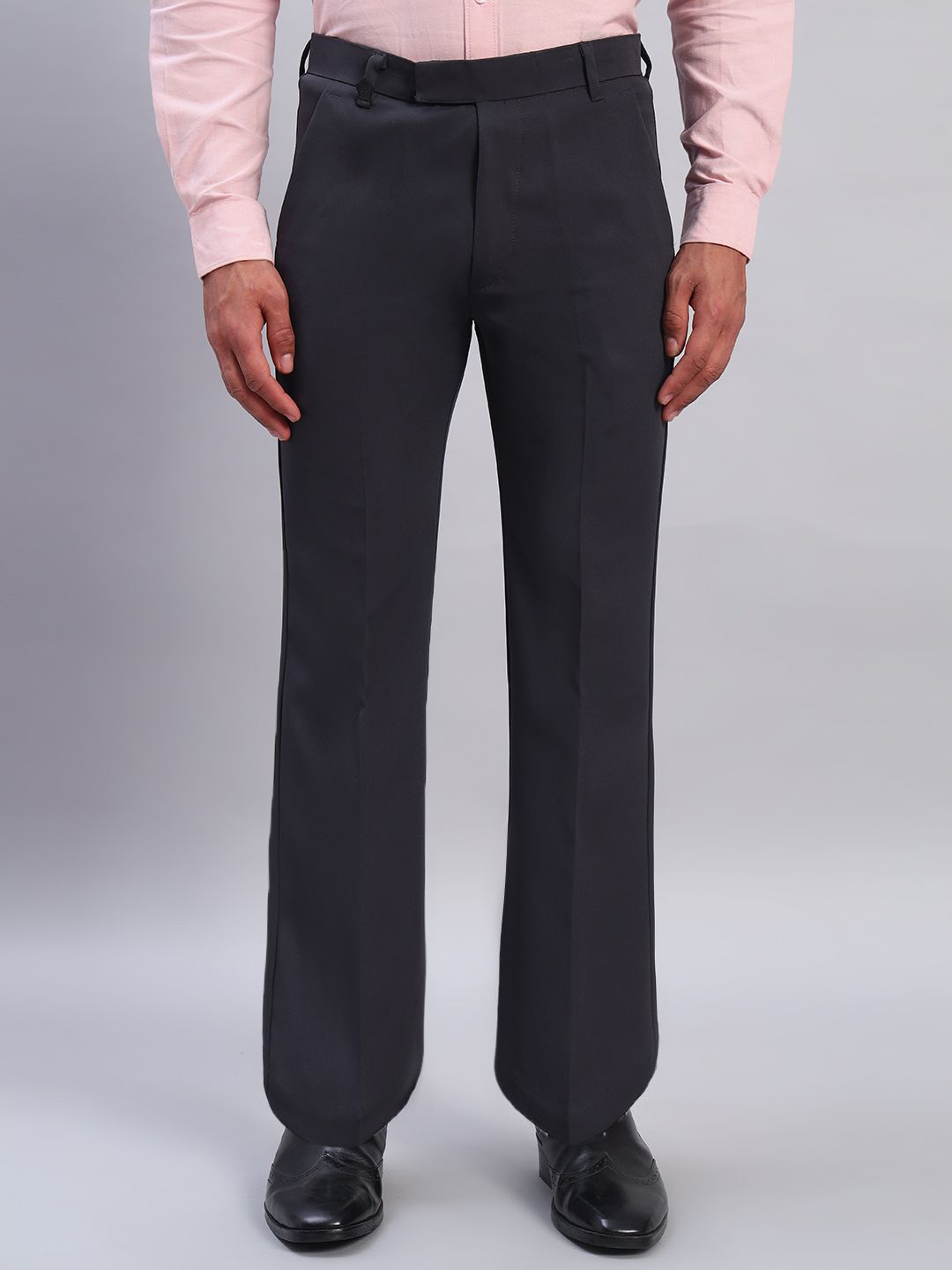 AXNIS Men Smart Easy Wash Pleated Bootcut Mid-Rise Cotton Formal Trouser