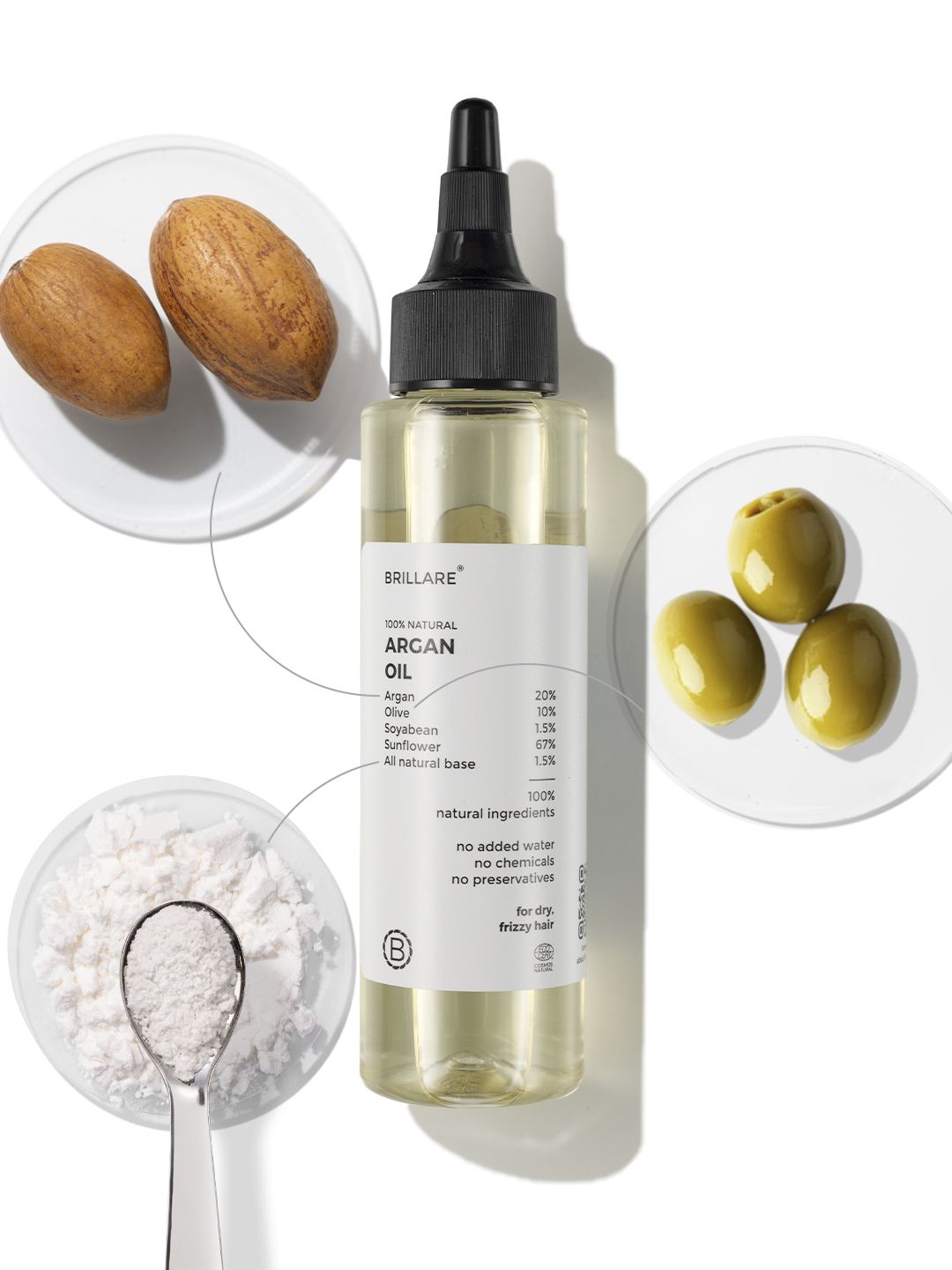 BRILLARE BRILLARE 20% Argan Oil 10% Olive Oil for Dry Frizz Control Hair Oil