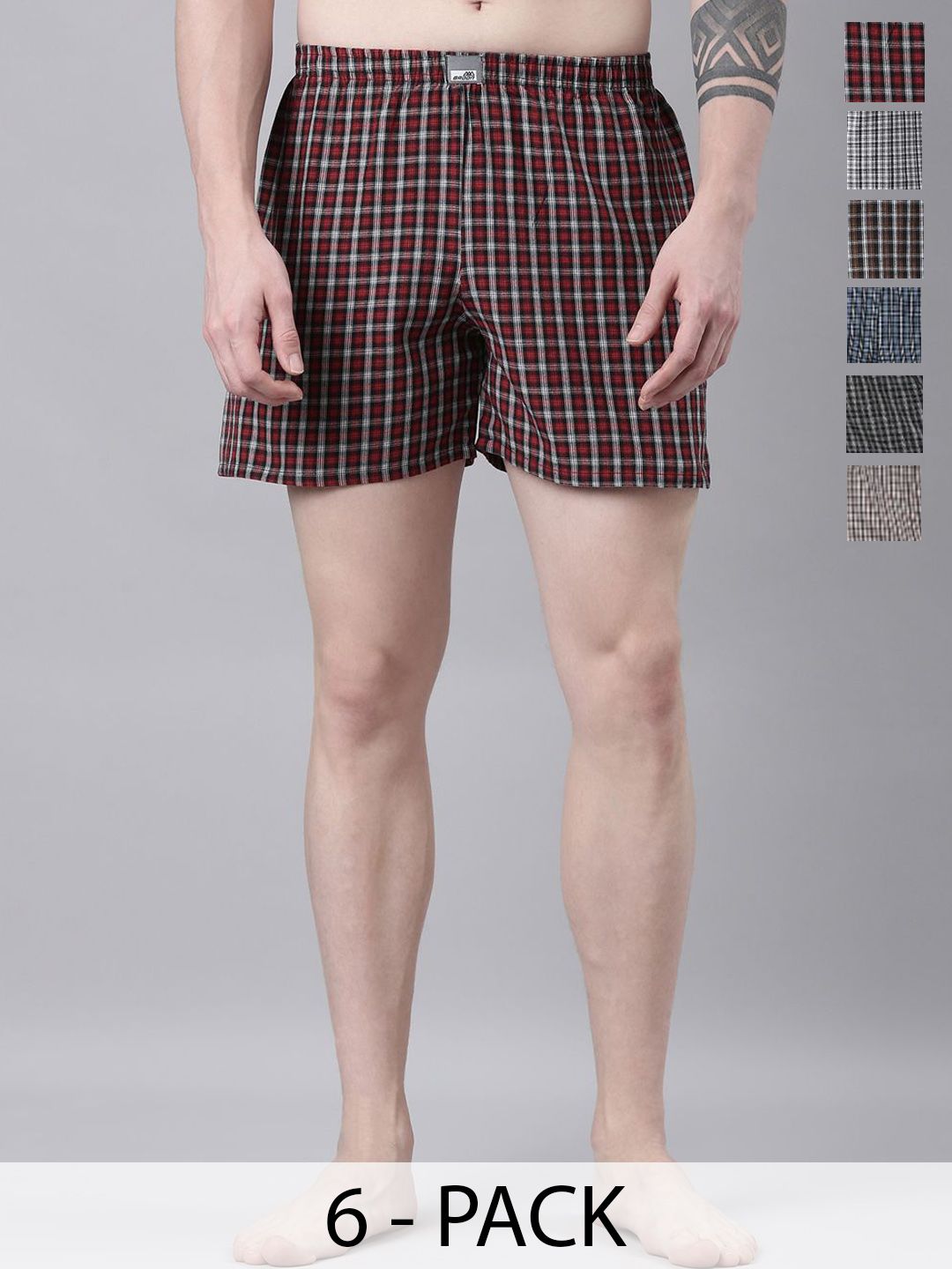 Broon Pack Of 6 Checked Boxers B6C01