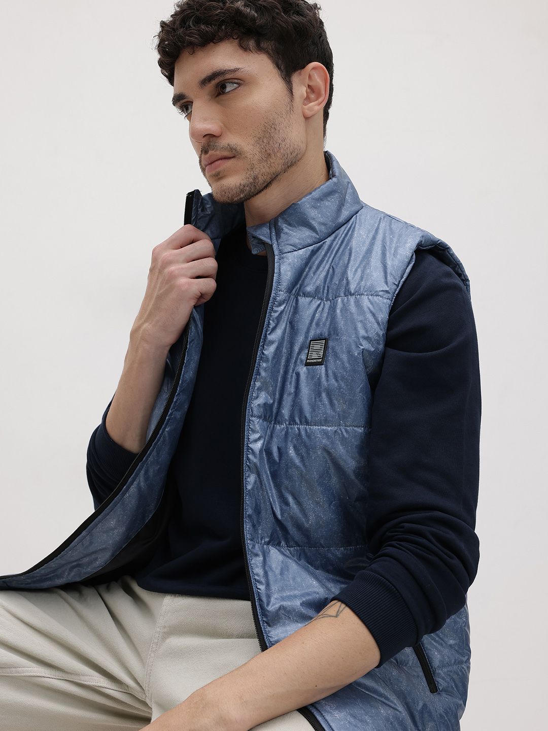 The Roadster Life Co. Tie And Dye Mock Collar Sleeveless Jacket