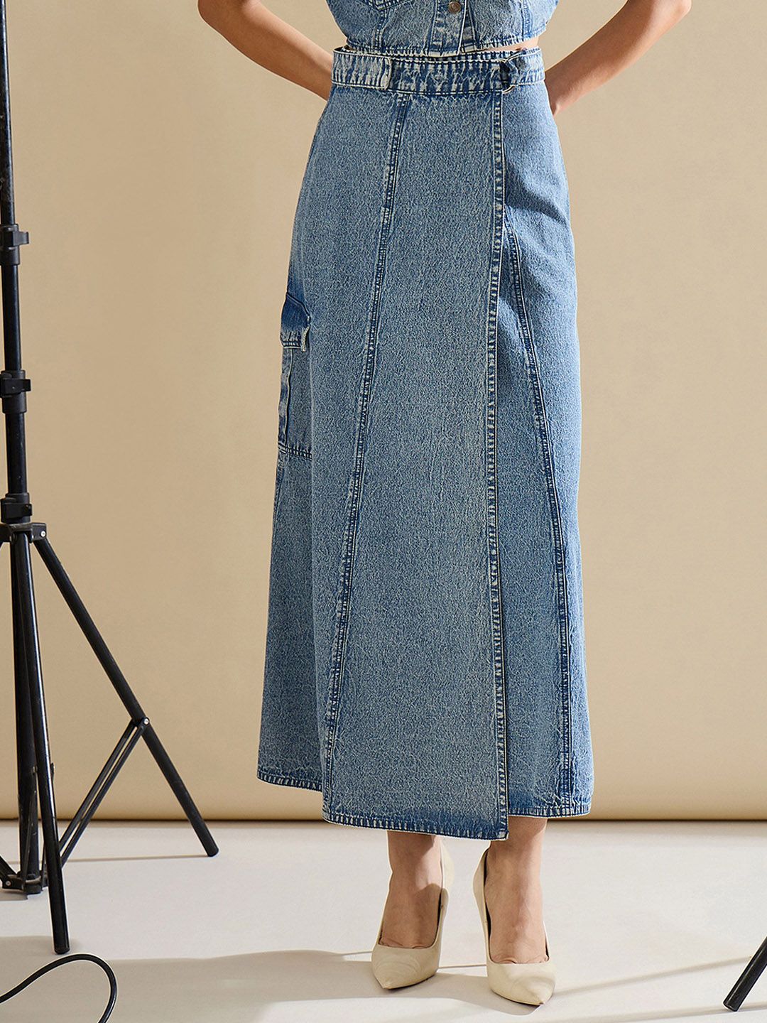 Buy SASSAFRAS Side Pocket Denim Midi Wrap Skirt - Skirts for Women