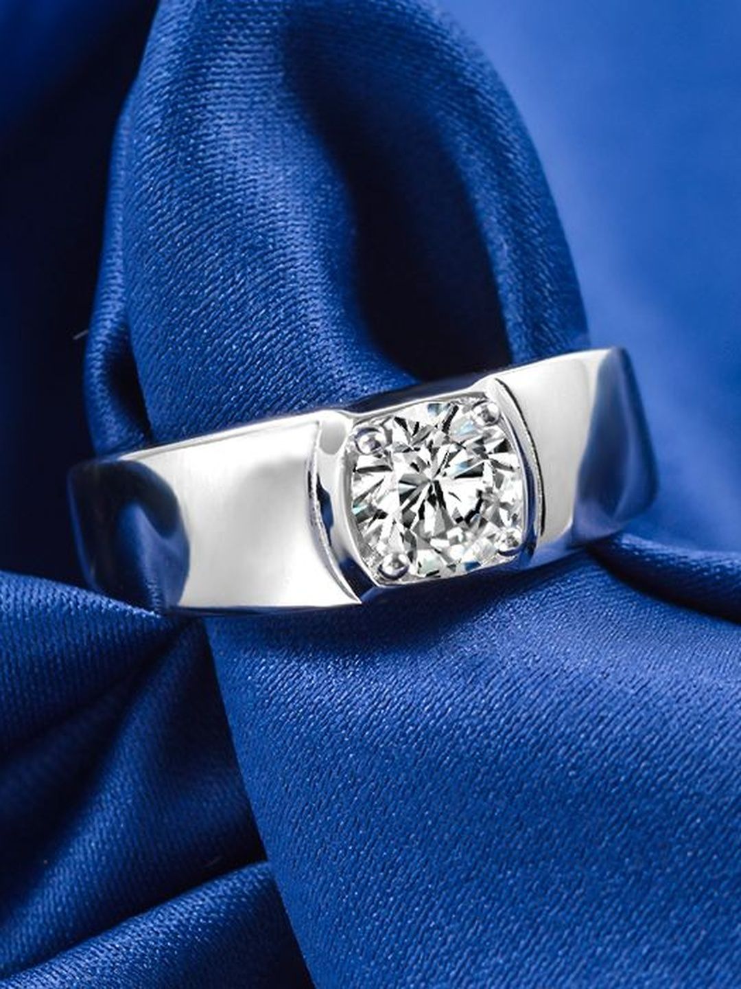 Zarkan Zarkan Men 925 Sterling Silver Rhodium-Plated CZ-Studded Adjustable Finger Ring