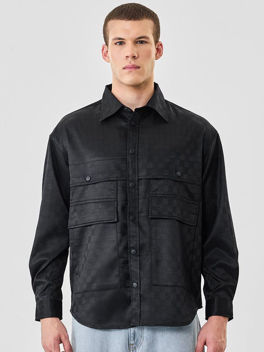 Snitch Men Black Geometric Jacket