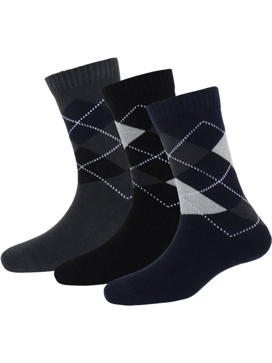 Rodzen Men Pack Of 3 Checked Calf Length Socks