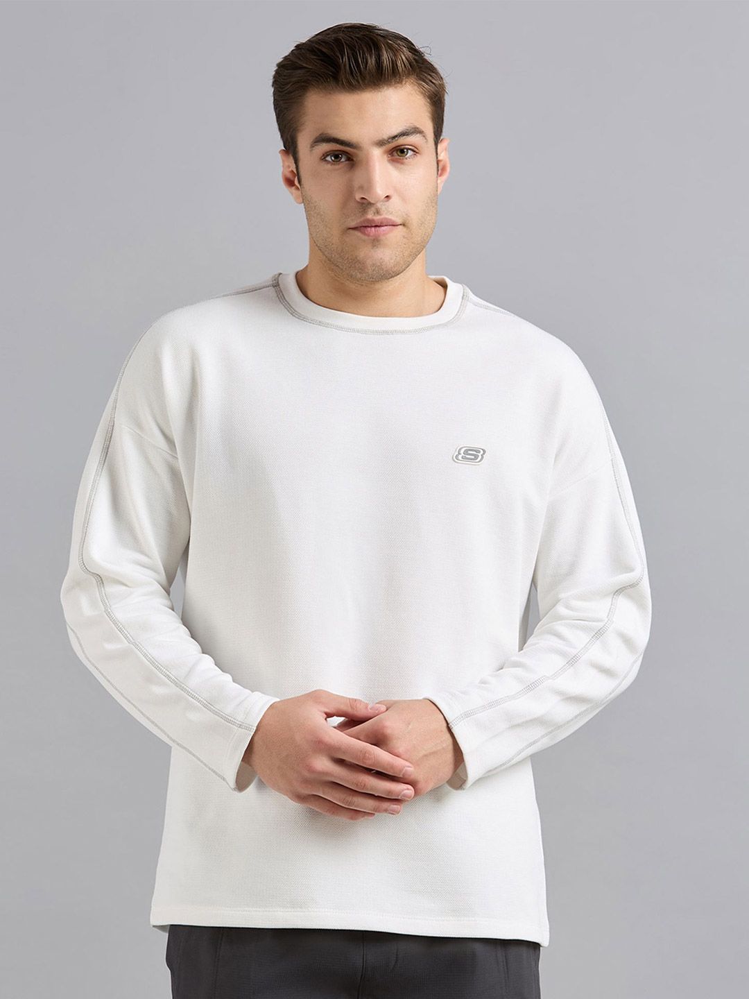 Buy Skechers Oversized Fit Round Neck Long Sleeve Flatlock T-Shirt