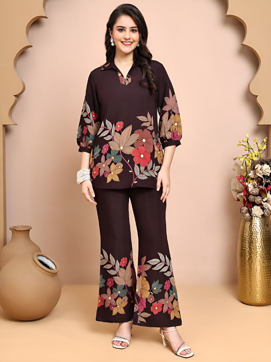 Claura Floral Printed Shirt & Trousers
