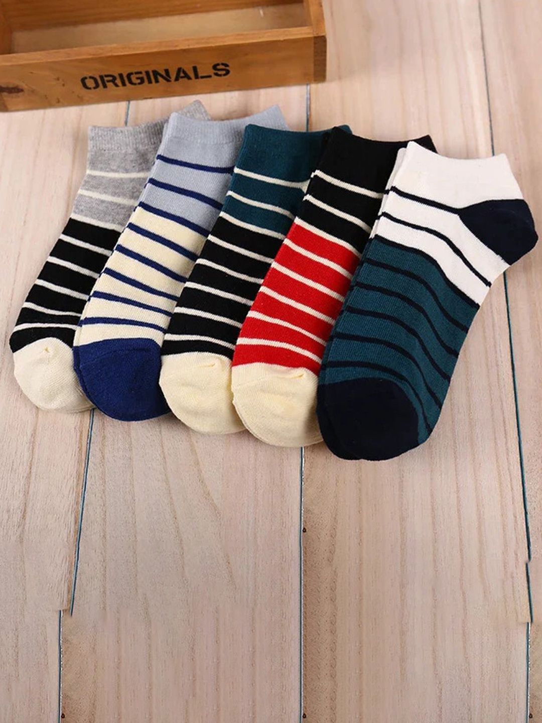 Rodzen Men Pack Of 5 Striped Cotton Socks