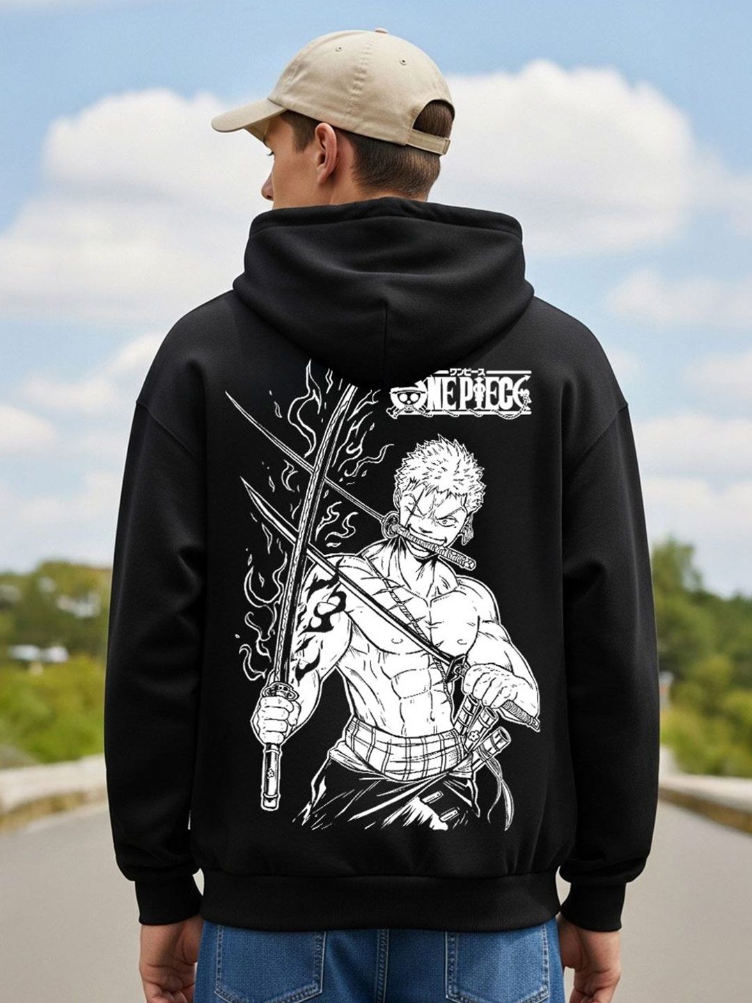 Buy MaverIQ Men Roronoa Zoro Anime Printed Hooded Neck Full Sleeve