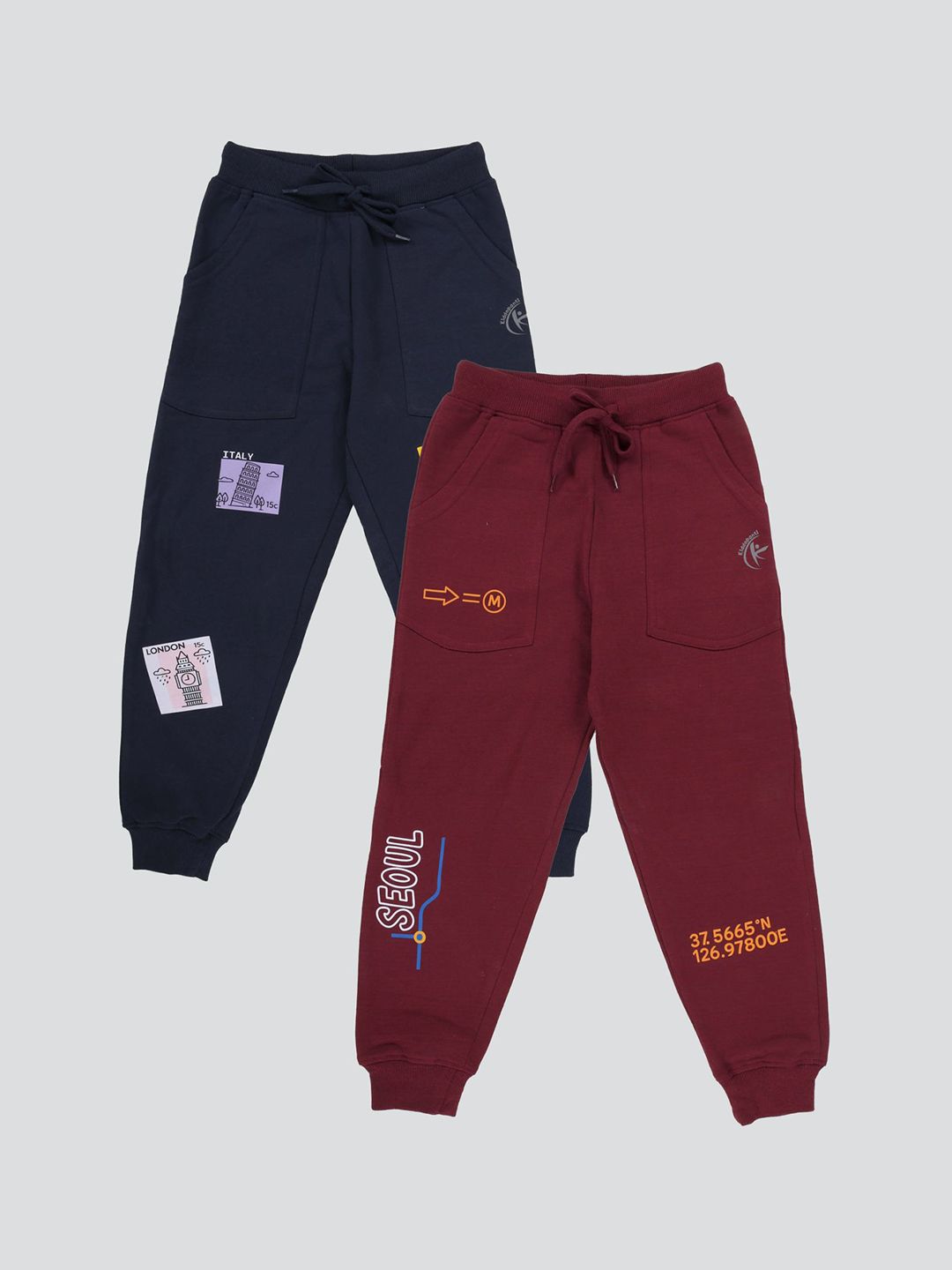 KiddoPanti Boys Pack Of 2 Printed Track Pants