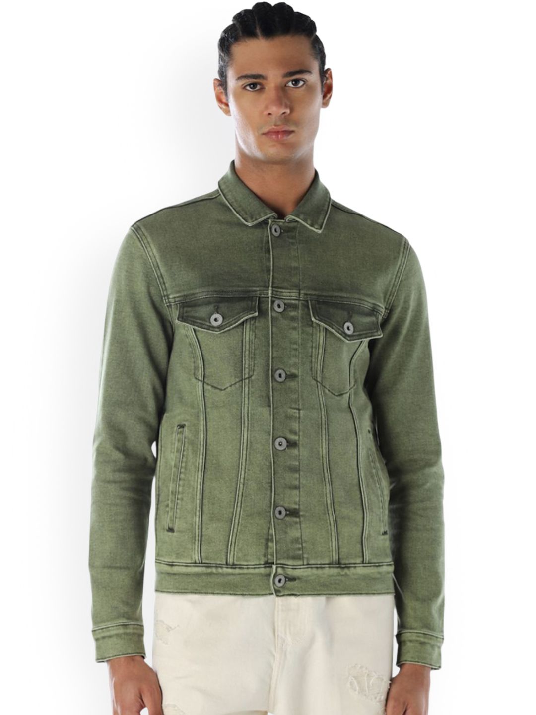 Jack & Jones Men Solid Spread Collar Denim Jacket