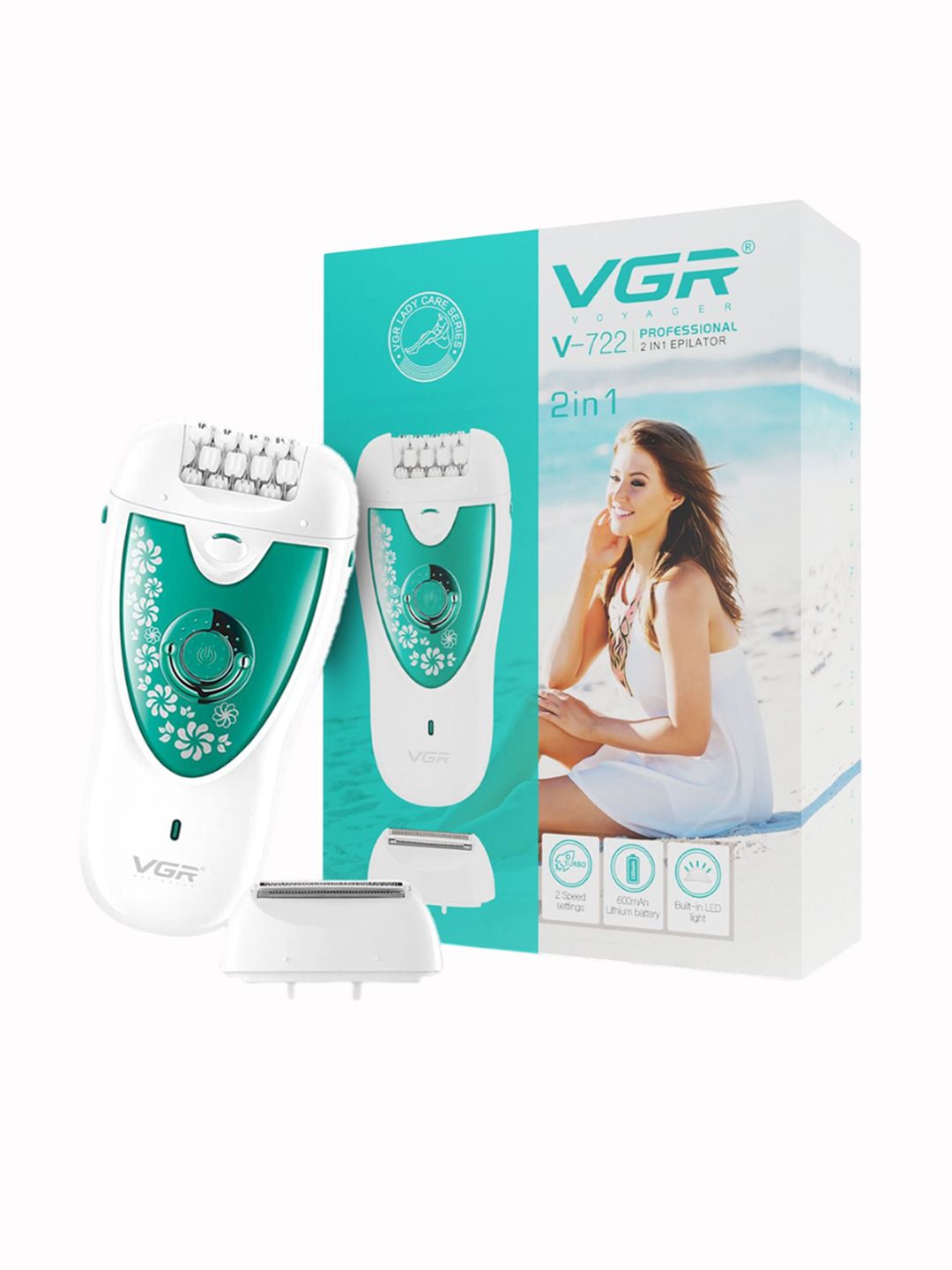 VGR VGR 2-in-1 Epilator & Bikini Shaver for Women Sensitive Area with LED & 50 Min Runtime