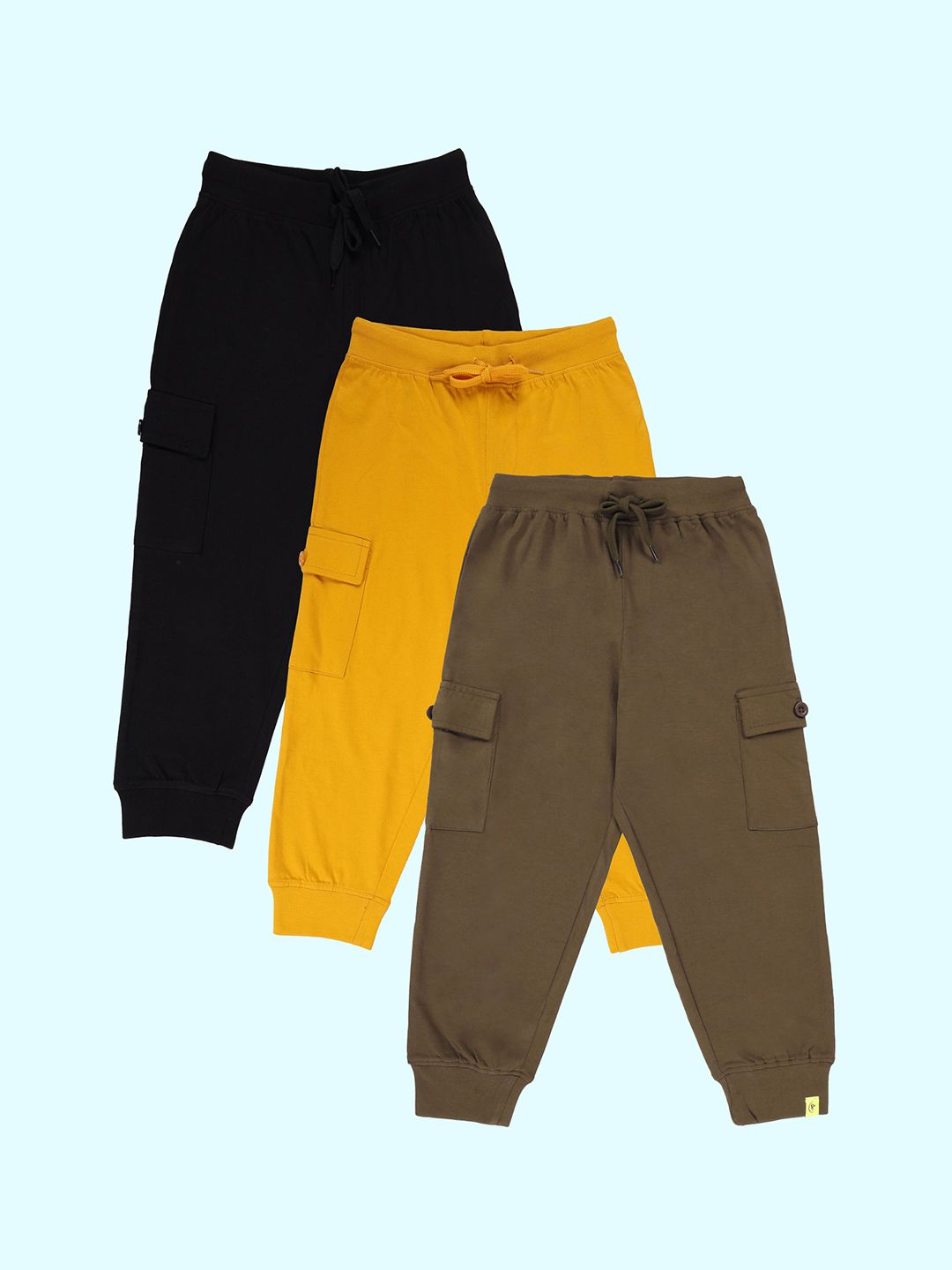 KiddoPanti Boys Pack Of 3 Pure Cotton Joggers