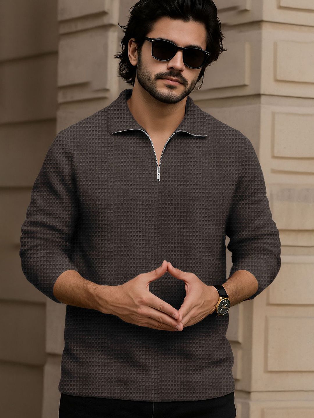 Force Men Self Design Relaxed Fit Polo Collar T-shirt