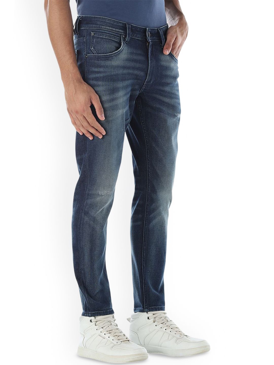 Slim Fit Low-Rise Cat Scratches Light Fade Stretchable Jeans