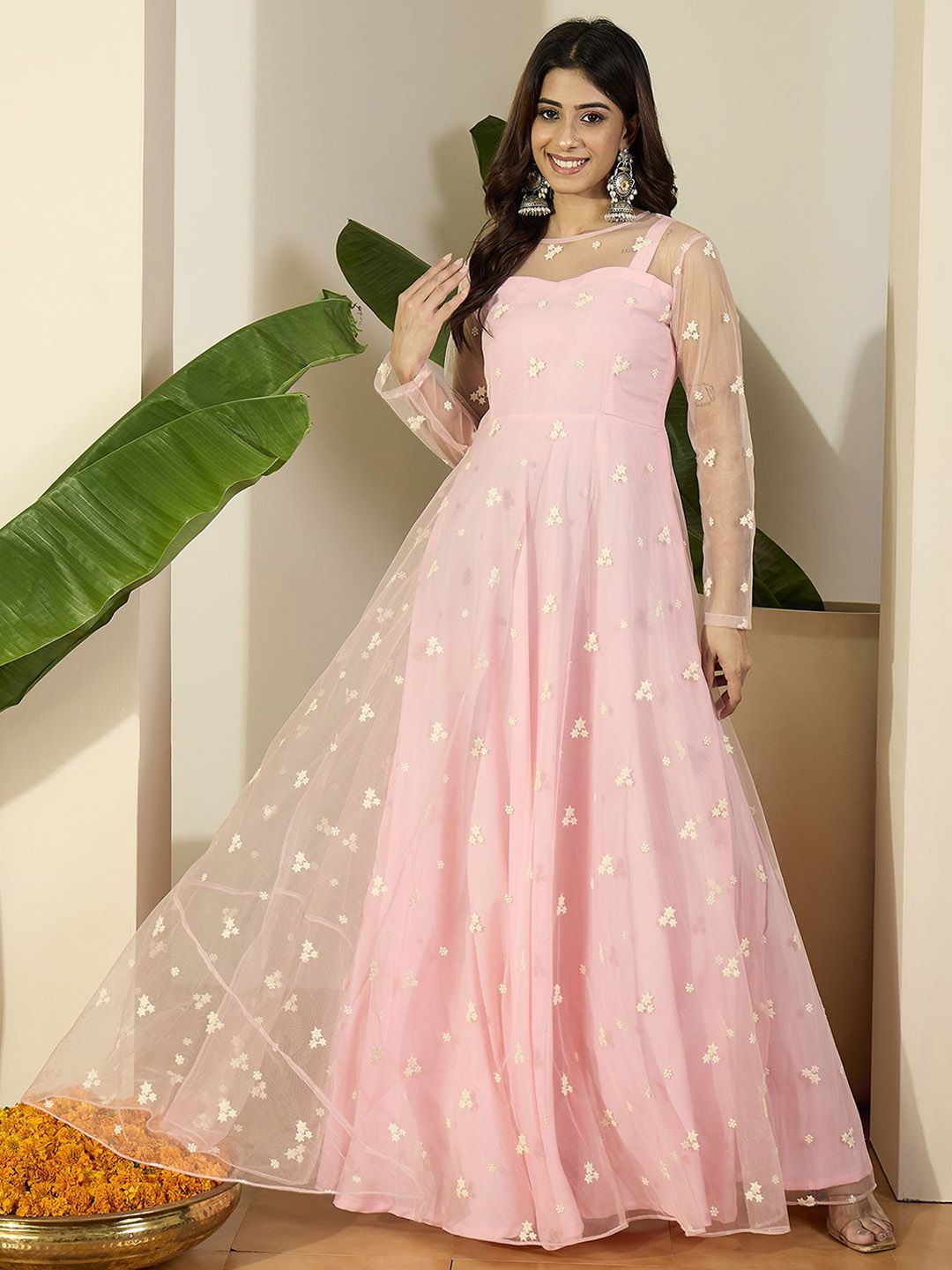 open lace back dress Party-Wear Georgette Handwork Neck Sleeve Fully Stitched Gown – Dharm  Fashion Villa